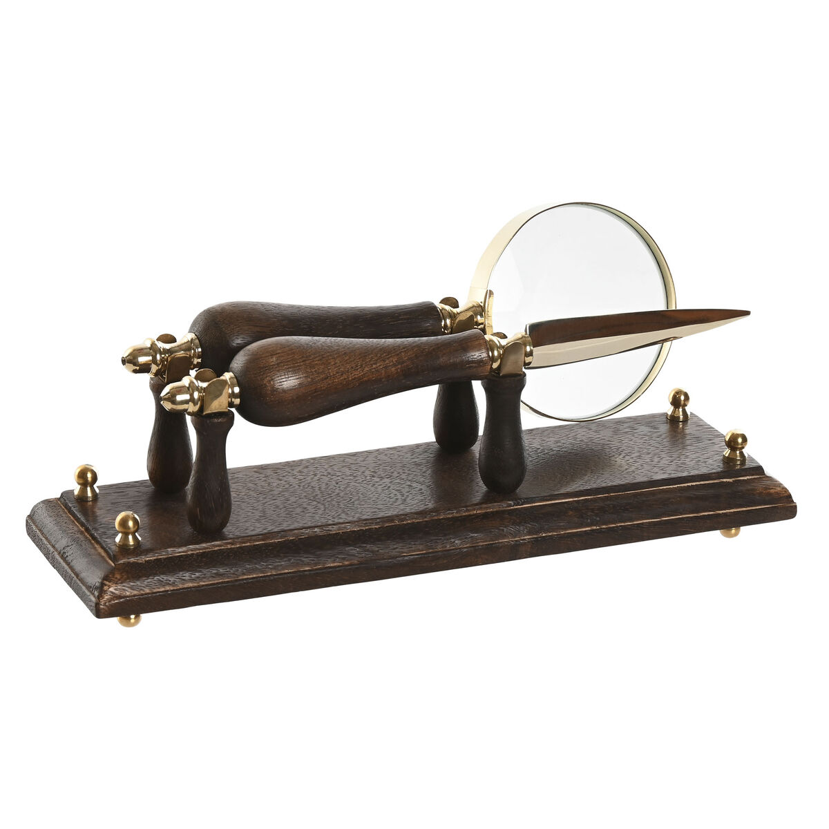 Lente d'ingrandimento Home ESPRIT Ottone Legno di mango 25 x 7 x 11 cm - Immagine 4