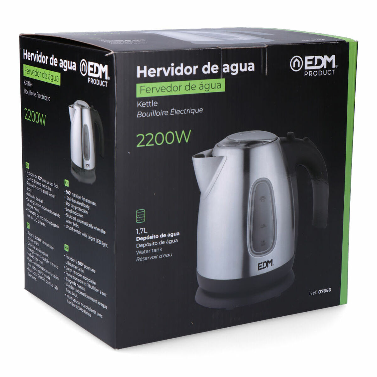 Bollitore EDM 07656 Kettle Nero Acciaio inossidabile 2200 W 1,7 L - Immagine 4