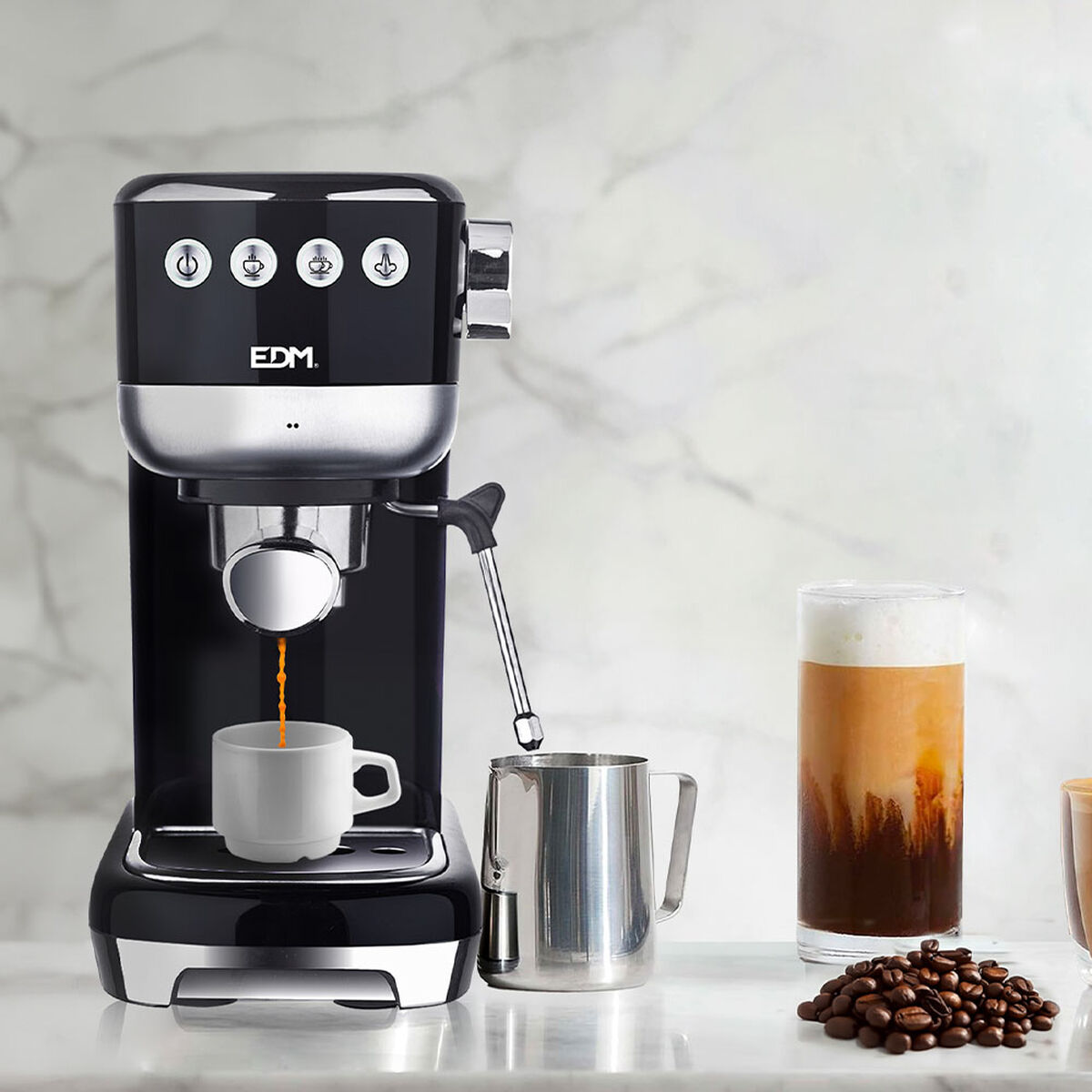 Caffettiera Express a Leva EDM 07707 Nero 2 Tazze 1,3 L - Immagine 5