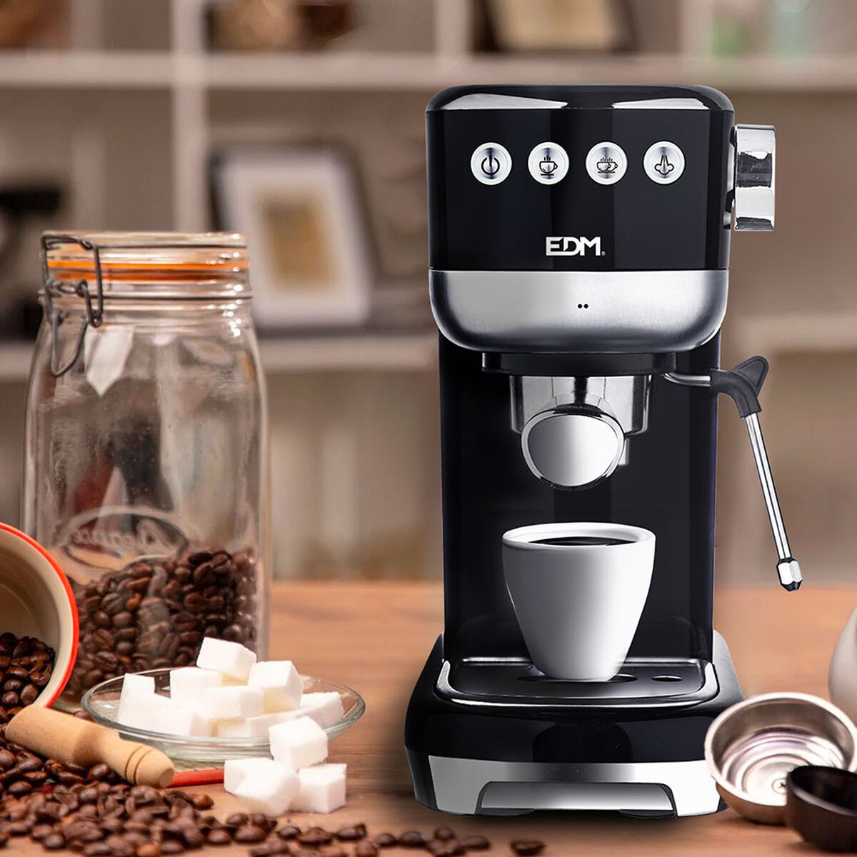 Caffettiera Express a Leva EDM 07707 Nero 2 Tazze 1,3 L - Immagine 6