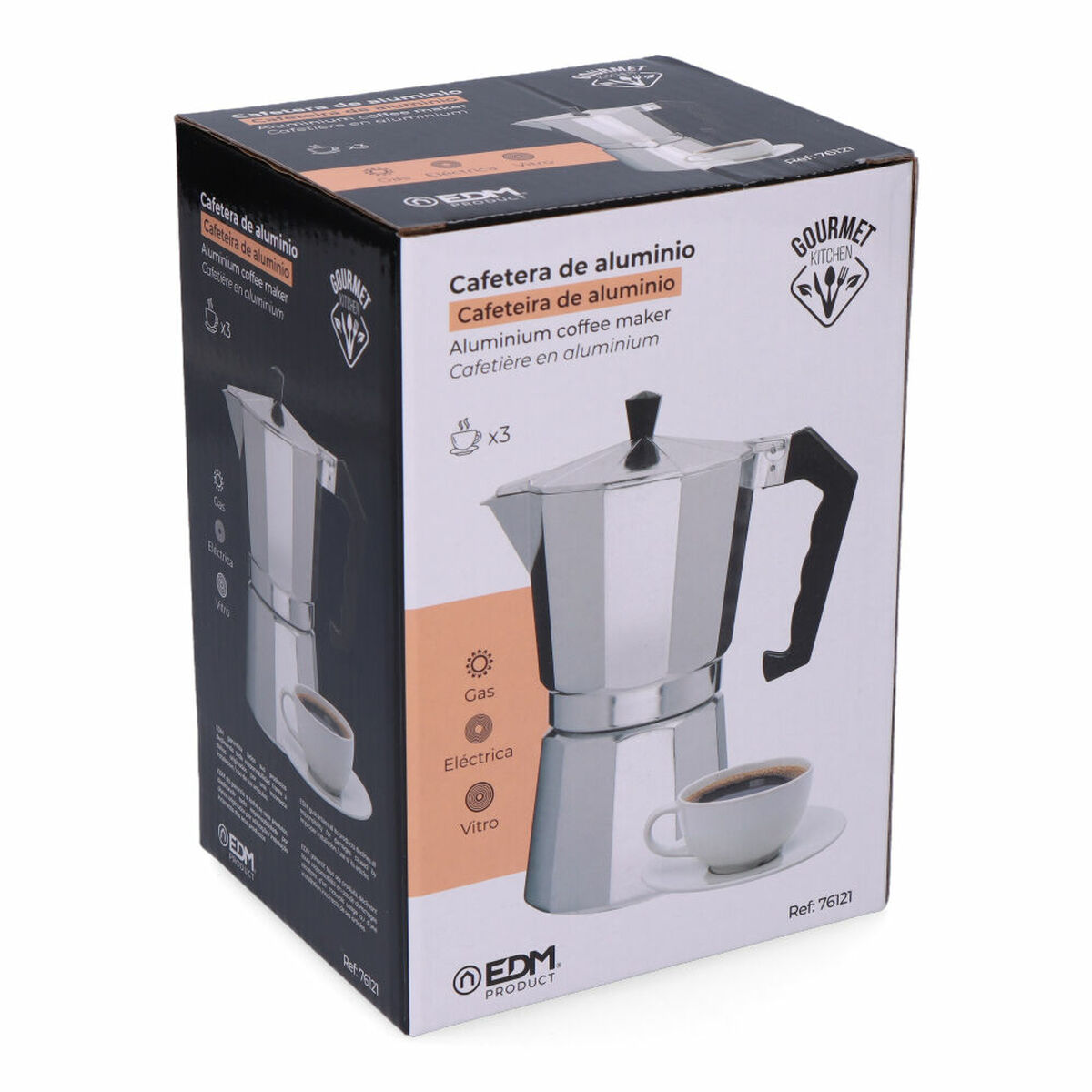 Caffettiera Italiana EDM   Alluminio 3 Tazze - Immagine 3