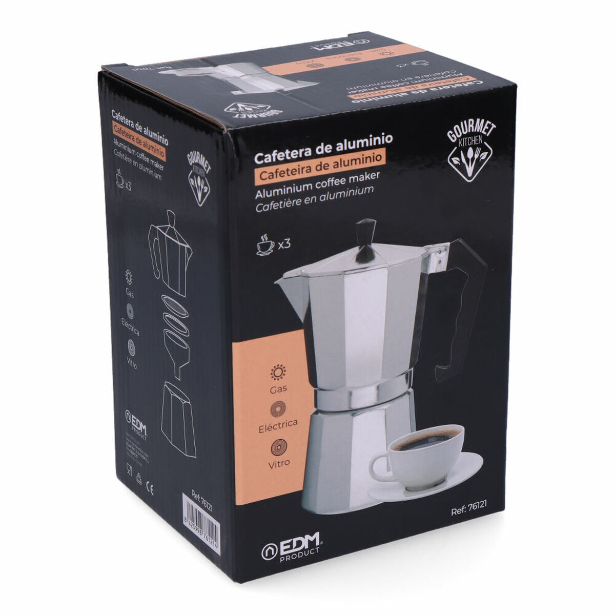 Caffettiera Italiana EDM   Alluminio 3 Tazze - Immagine 4