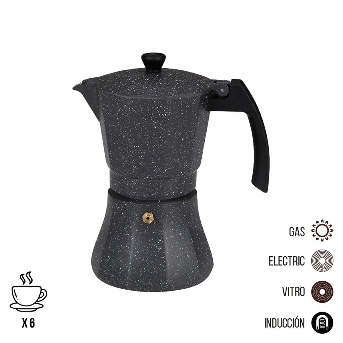 Caffettiera Italiana EDM Nero Alluminio 6 Tazze Induzione - Immagine 3