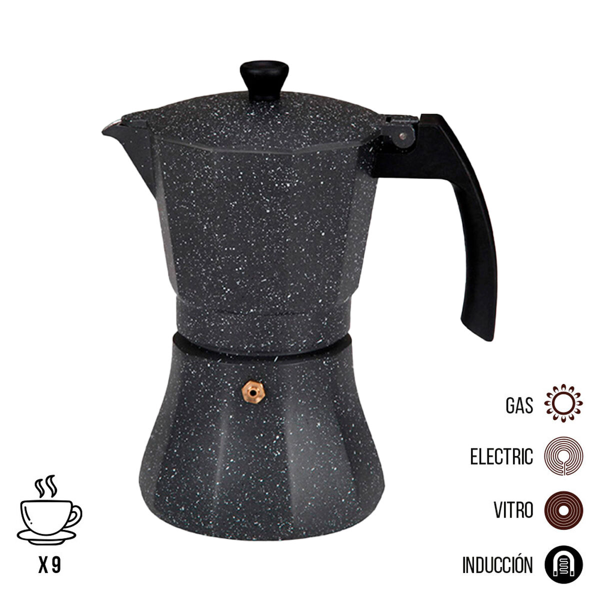 Caffettiera Italiana EDM Nero Alluminio 9 Tazze Induzione - Immagine 2