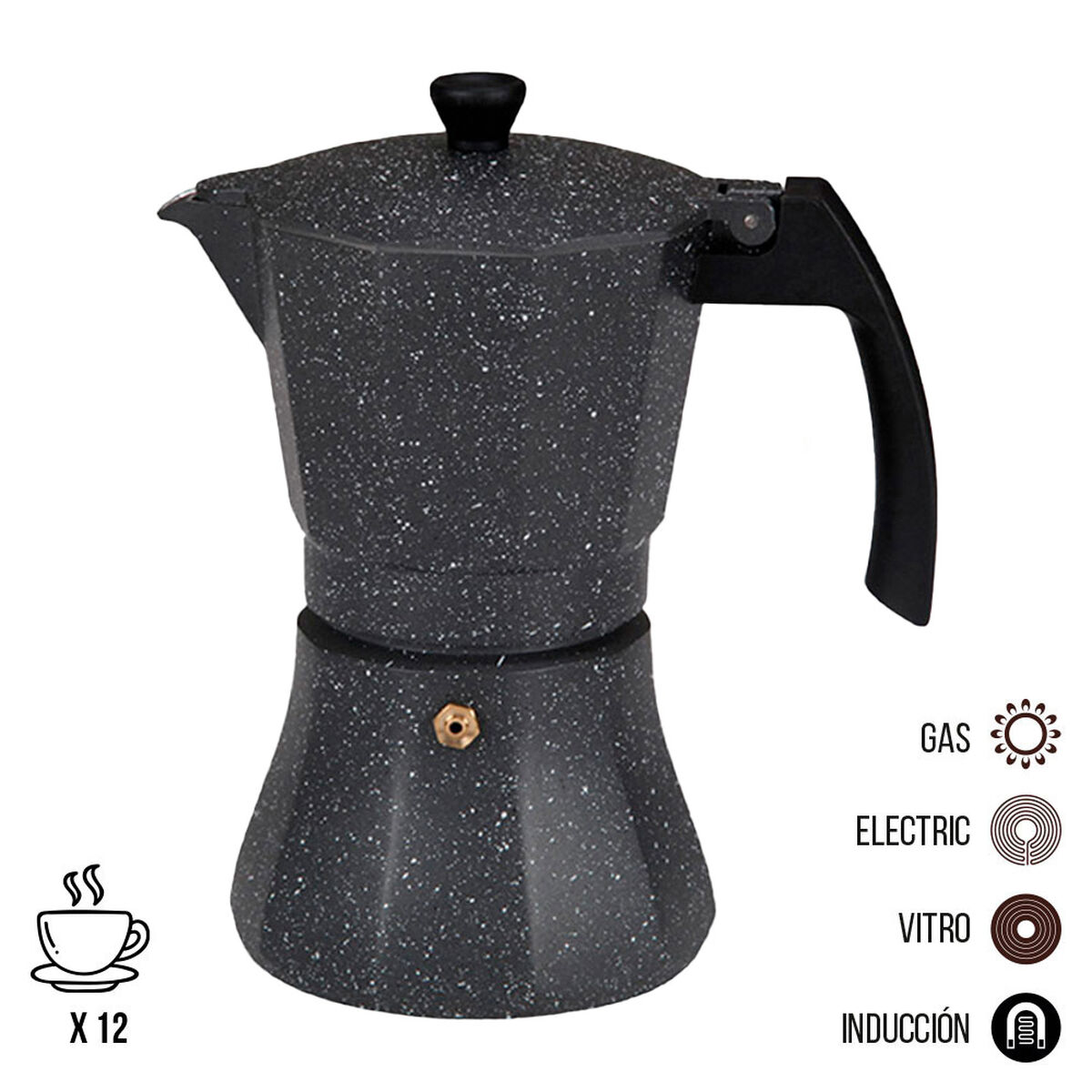 Caffettiera Italiana EDM Nero Alluminio 12 Tazze Induzione - Immagine 2
