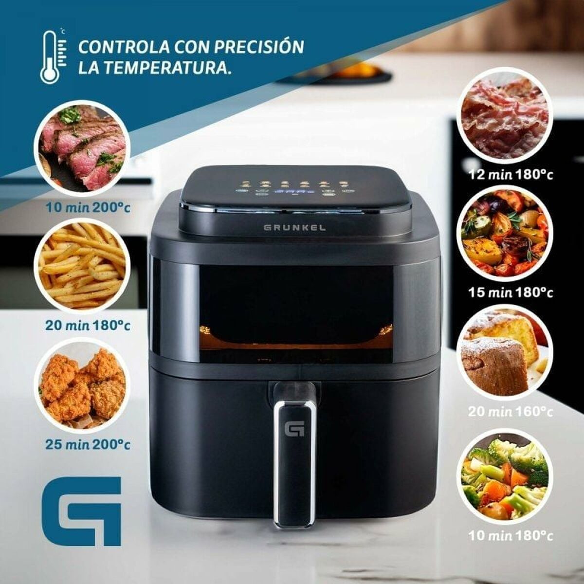 Friggitrice ad Aria Grunkel Light Fryer 1400 W 6 L Nero - Immagine 4