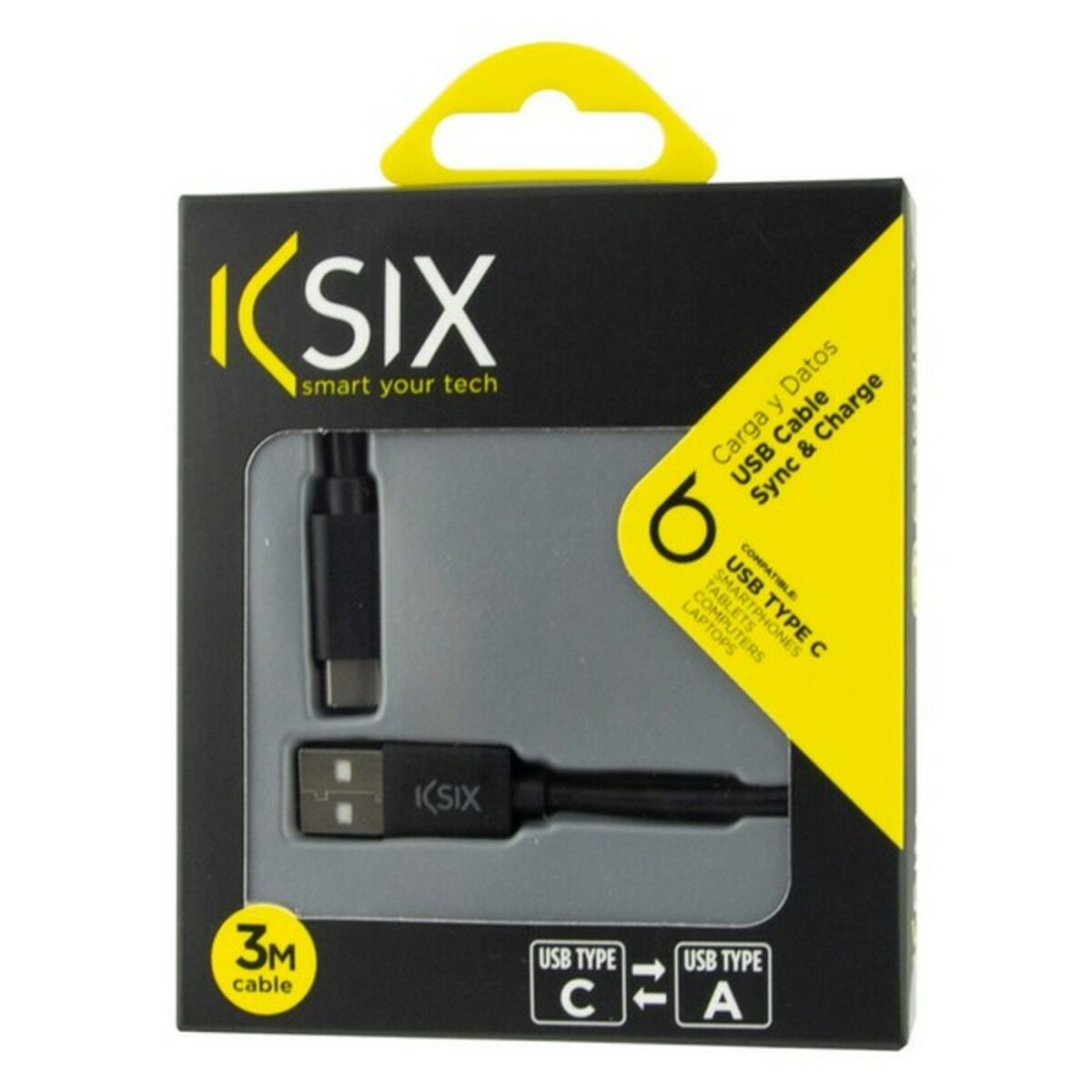 Cavo da USB-C a USB KSIX 3 m Nero - Immagine 2