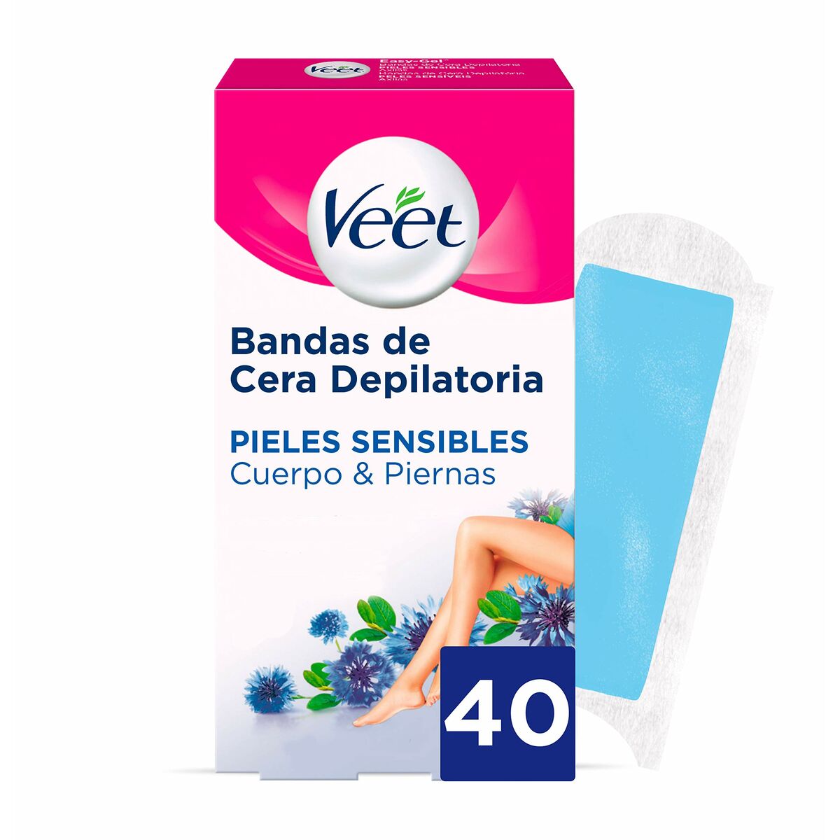 Strisce Depilatorie Corpo Veet Bandas De Cera Pure Pelle sensibile Gambe (40 Unità)