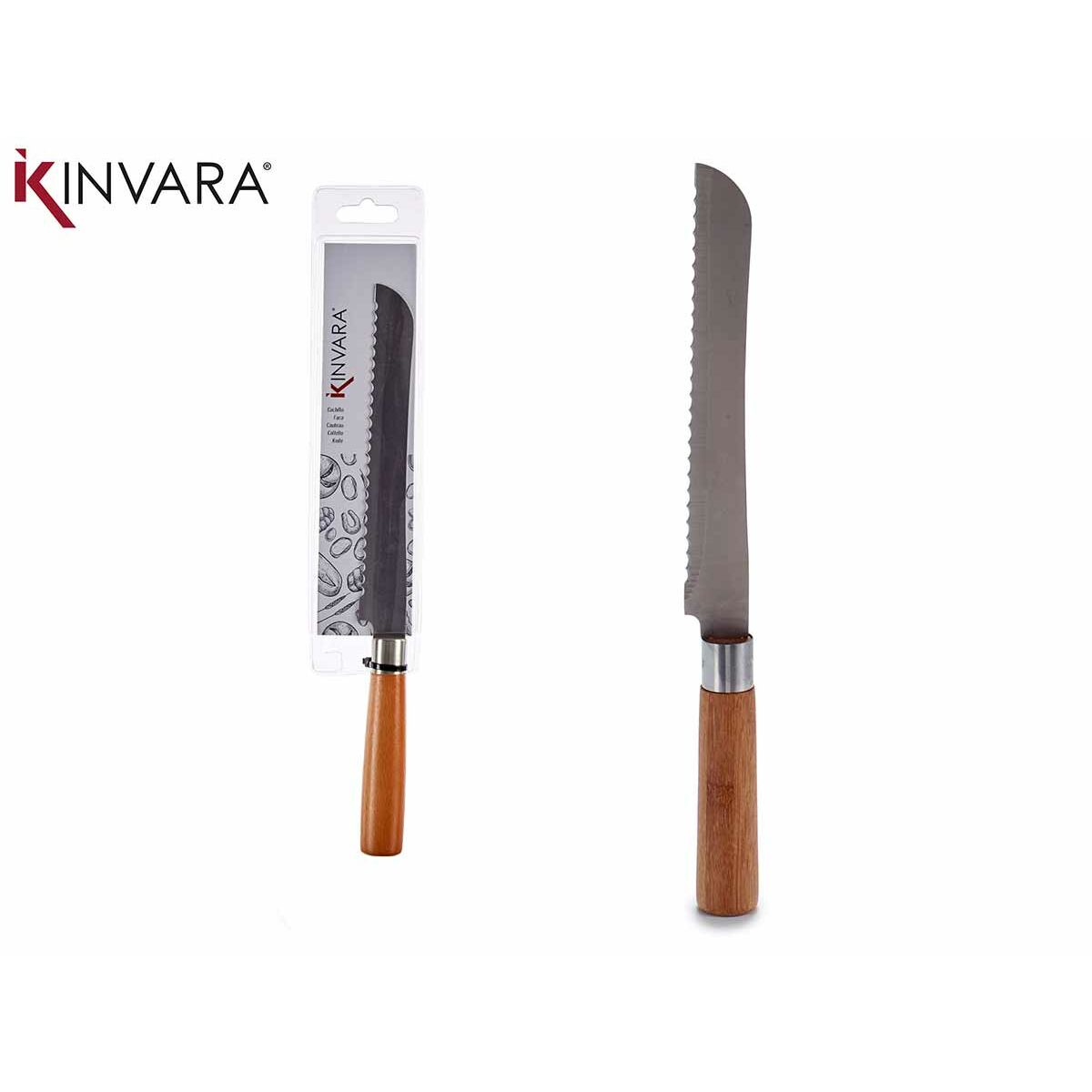 Coltello Seghettato Kinvara Legno Bambù Acciaio inossidabile Acciaio inossidabile/Legno 2,8 x 2,5 x 32 cm 32 x 2,5 x 3 cm - Immagine 2