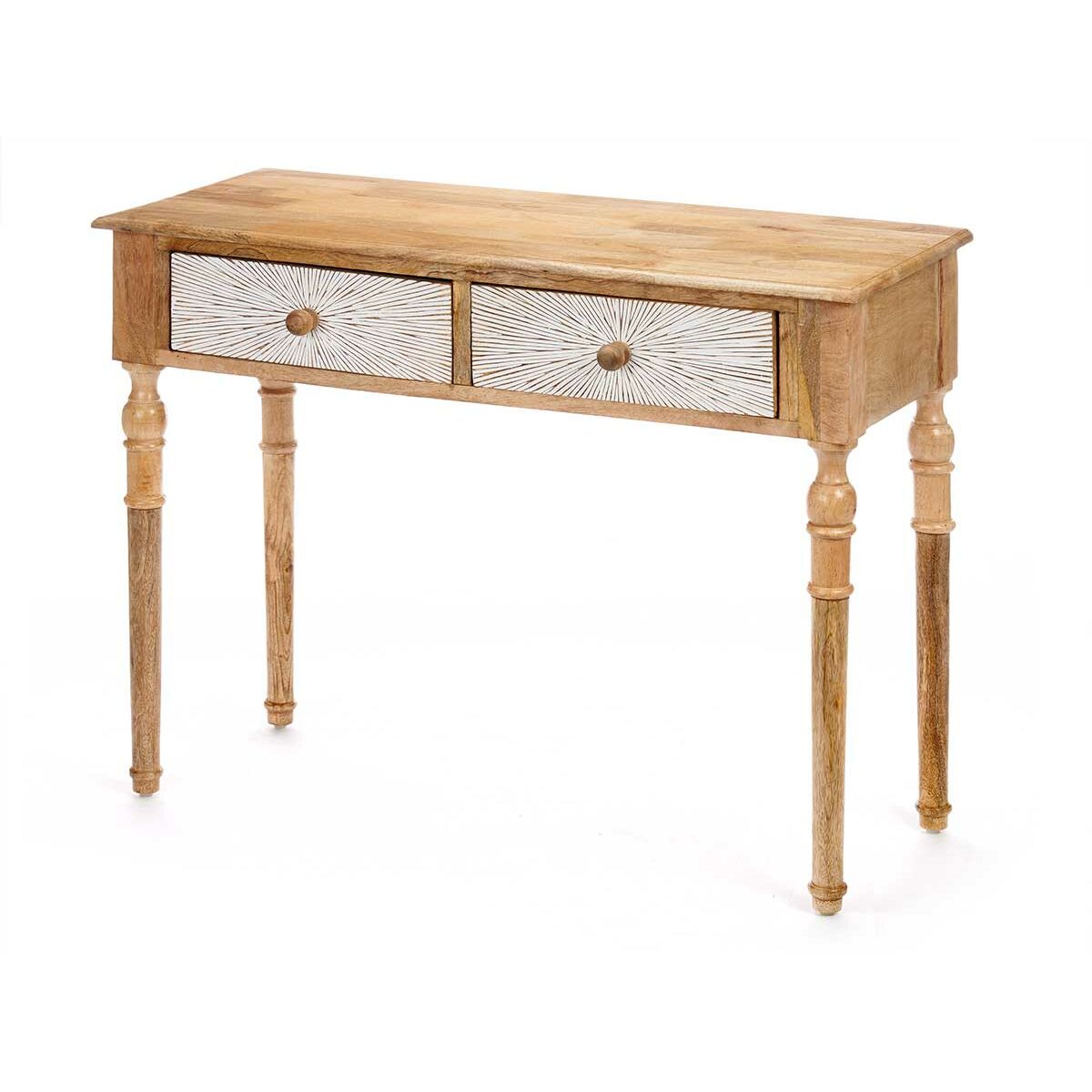 Ingresso con 2 Cassetti Gift Decor Bianco Marrone 98 x 77 x 42 cm Righe