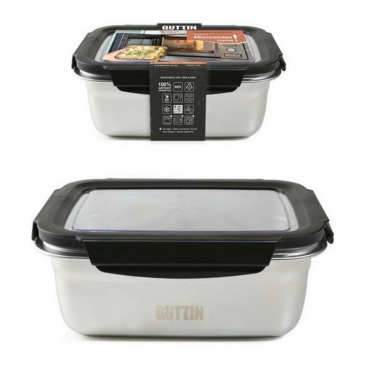 Porta pranzo Ermetico Quttin Rettangolare Acciaio inossidabile Argentato Acciaio 1,8 L (12 Unità) - Immagine 2
