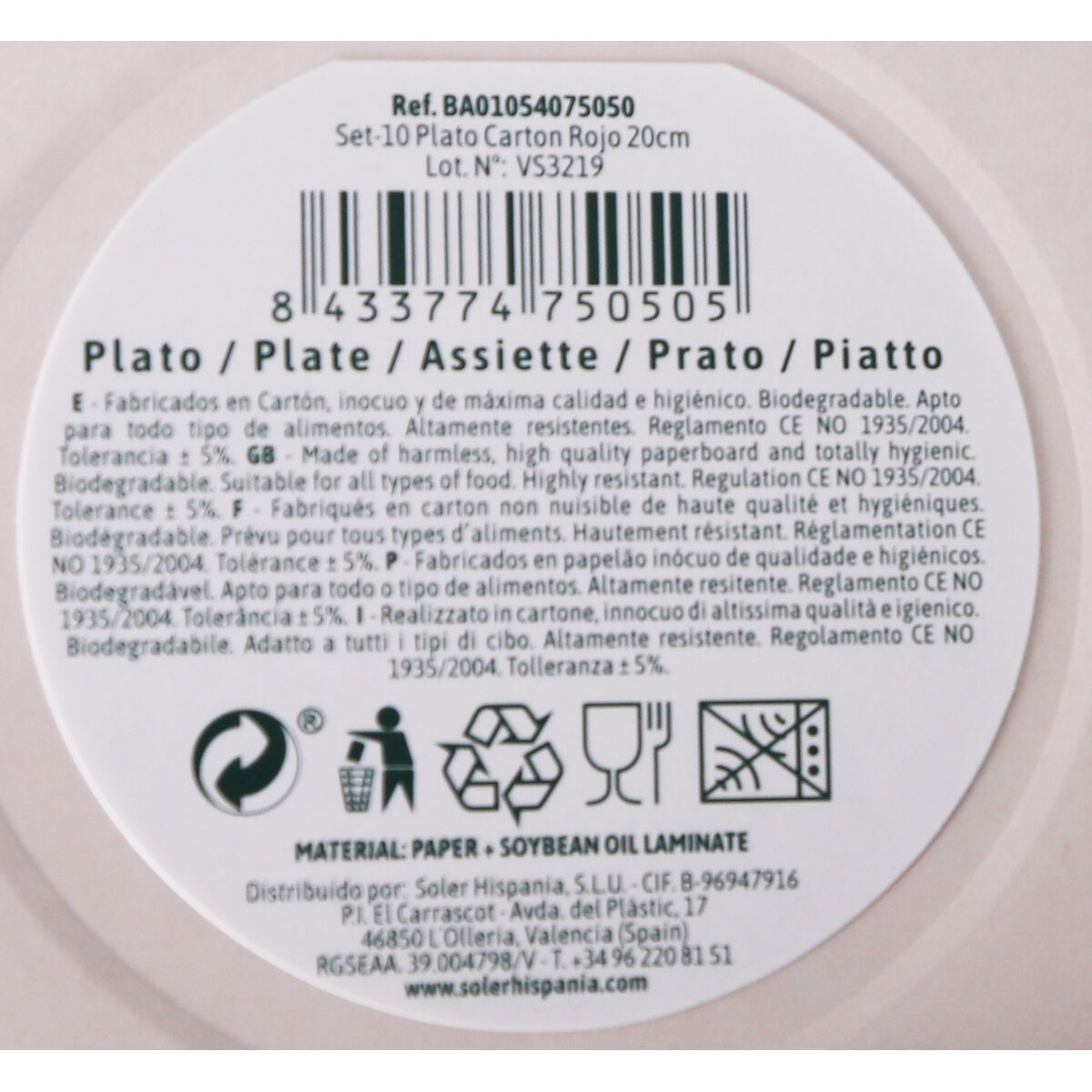 Set di piatti Algon Cartone Monouso Rosso 10 Unità 20 x 20 x 1,5 cm - Immagine 2