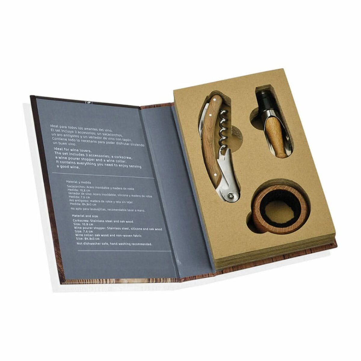 Set di Accessori per il Vino Andrea House cc66178 Legno Acciaio inossidabile 3 Pezzi - Immagine 2