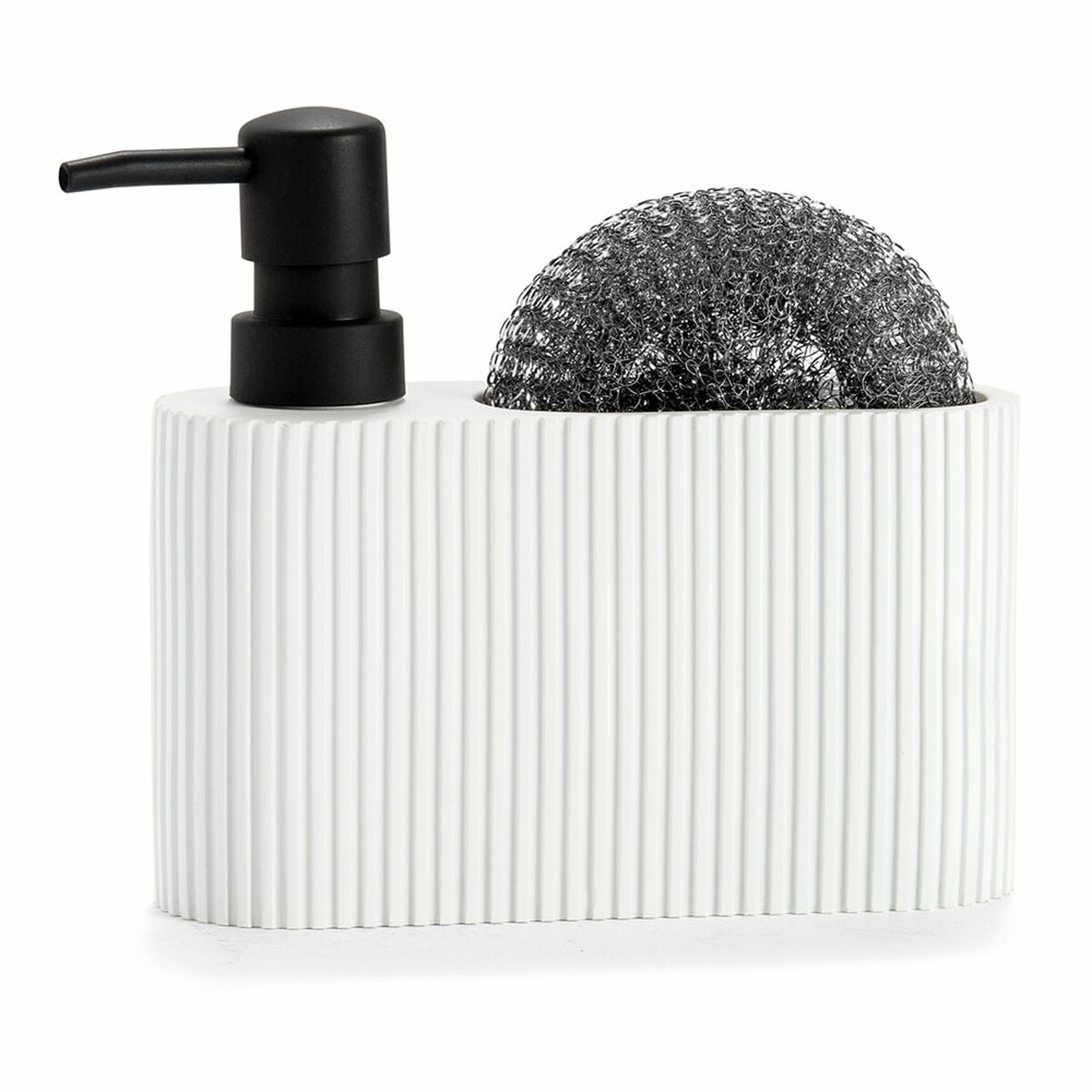Dispenser di Sapone 2 in 1 per Lavandino Andrea House CC71086 Resina Poliresina 16 x 5 x 15 cm Spugna Bianco