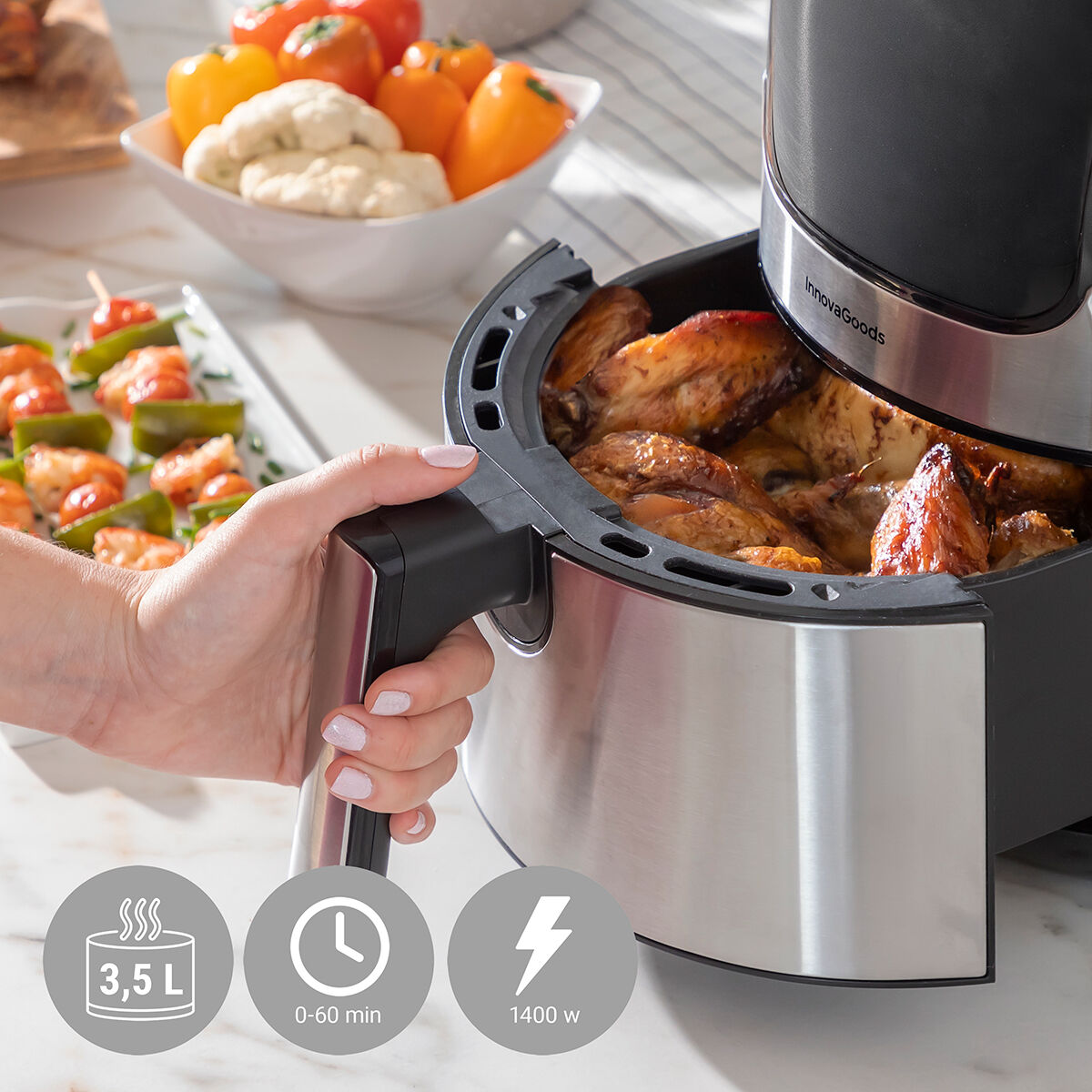Friggitrice ad Aria InnovaGoods Fryinn 3500 Nero 1400 W 3,5 L Acciaio inossidabile - Immagine 4