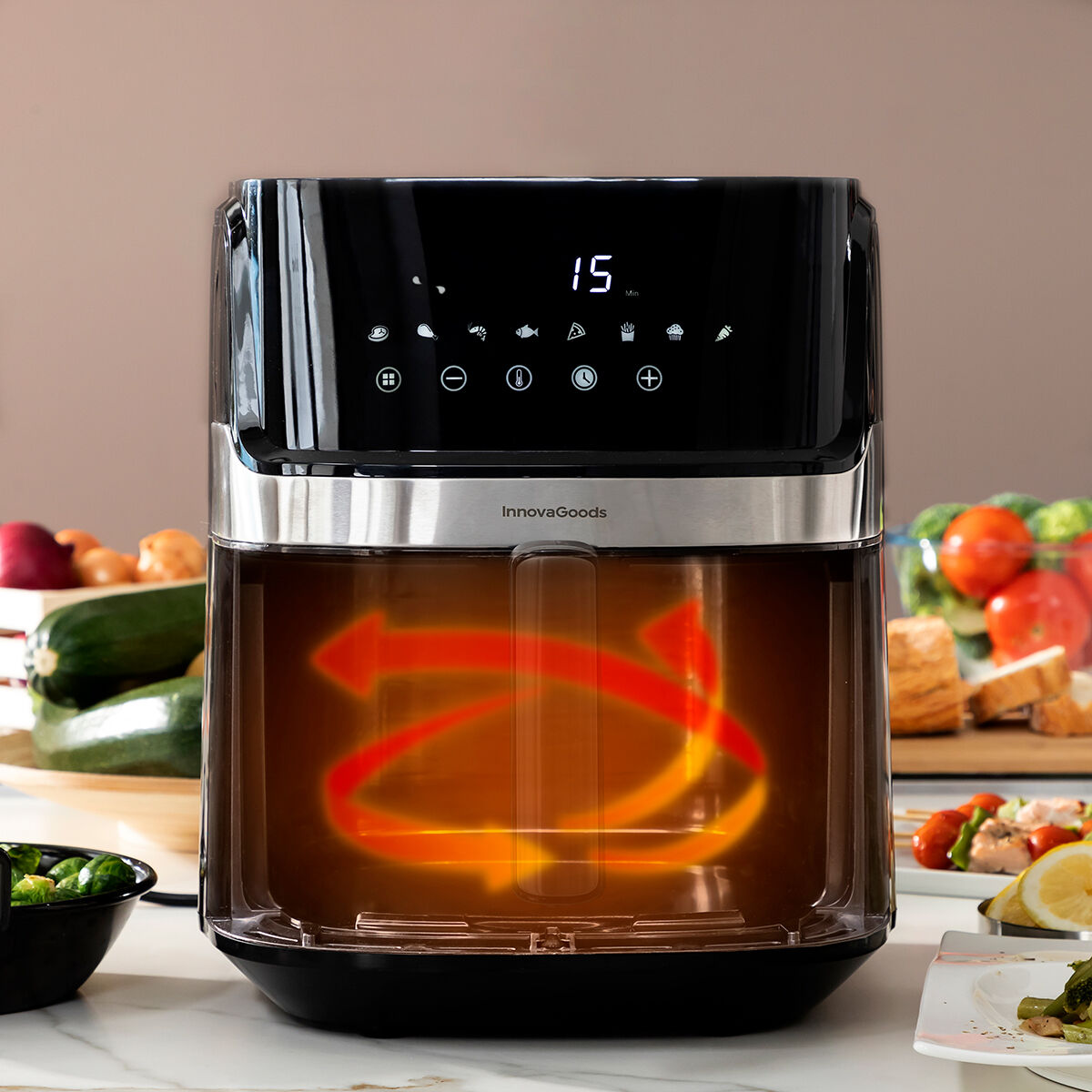 Friggitrice ad Aria InnovaGoods Fryinn Pro 5500 Nero 1700 W 5,5 L Acciaio inossidabile - Immagine 2