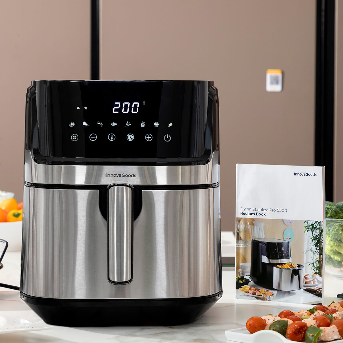 Friggitrice ad Aria InnovaGoods Fryinn Pro 5500 Nero 1700 W 5,5 L Acciaio inossidabile - Immagine 6
