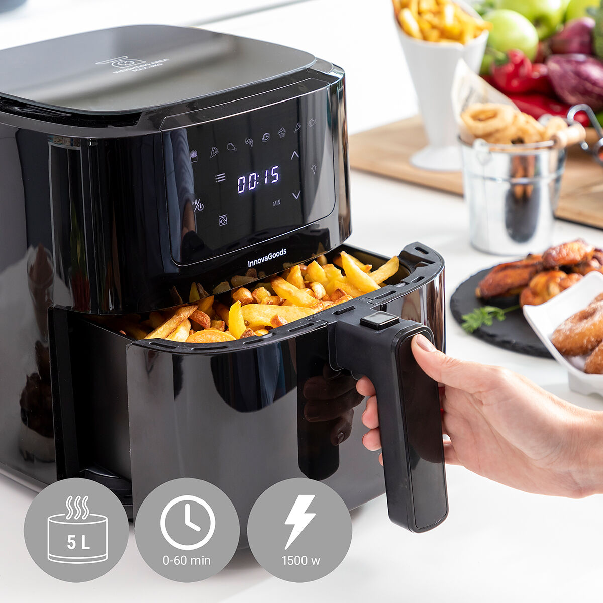 Friggitrice ad Aria con Bilancia InnovaGoods Fryinn Balance 5000 Nero 1500 W 5 L Acciaio inossidabile - Immagine 5