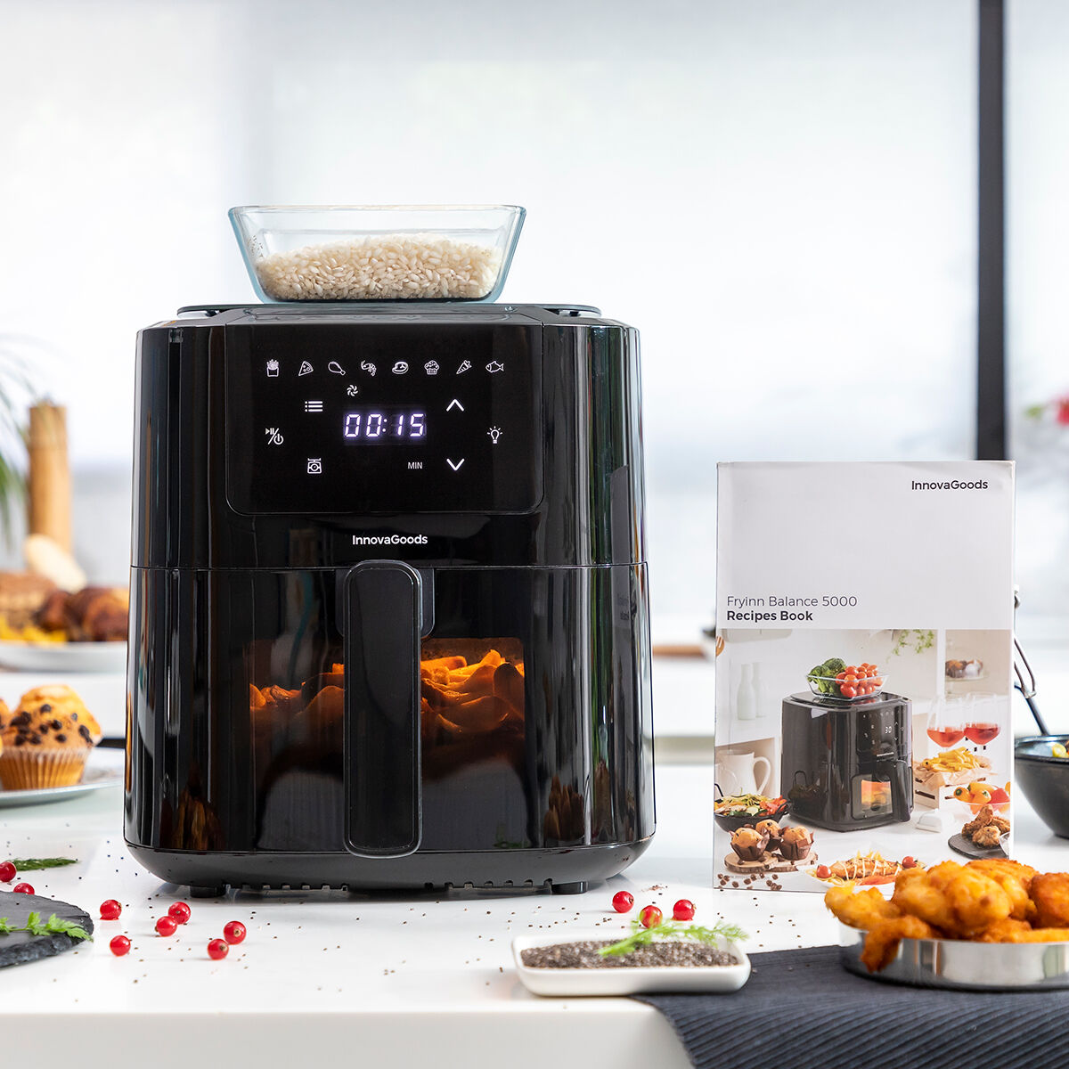 Friggitrice ad Aria con Bilancia InnovaGoods Fryinn Balance 5000 Nero 1500 W 5 L Acciaio inossidabile - Immagine 7