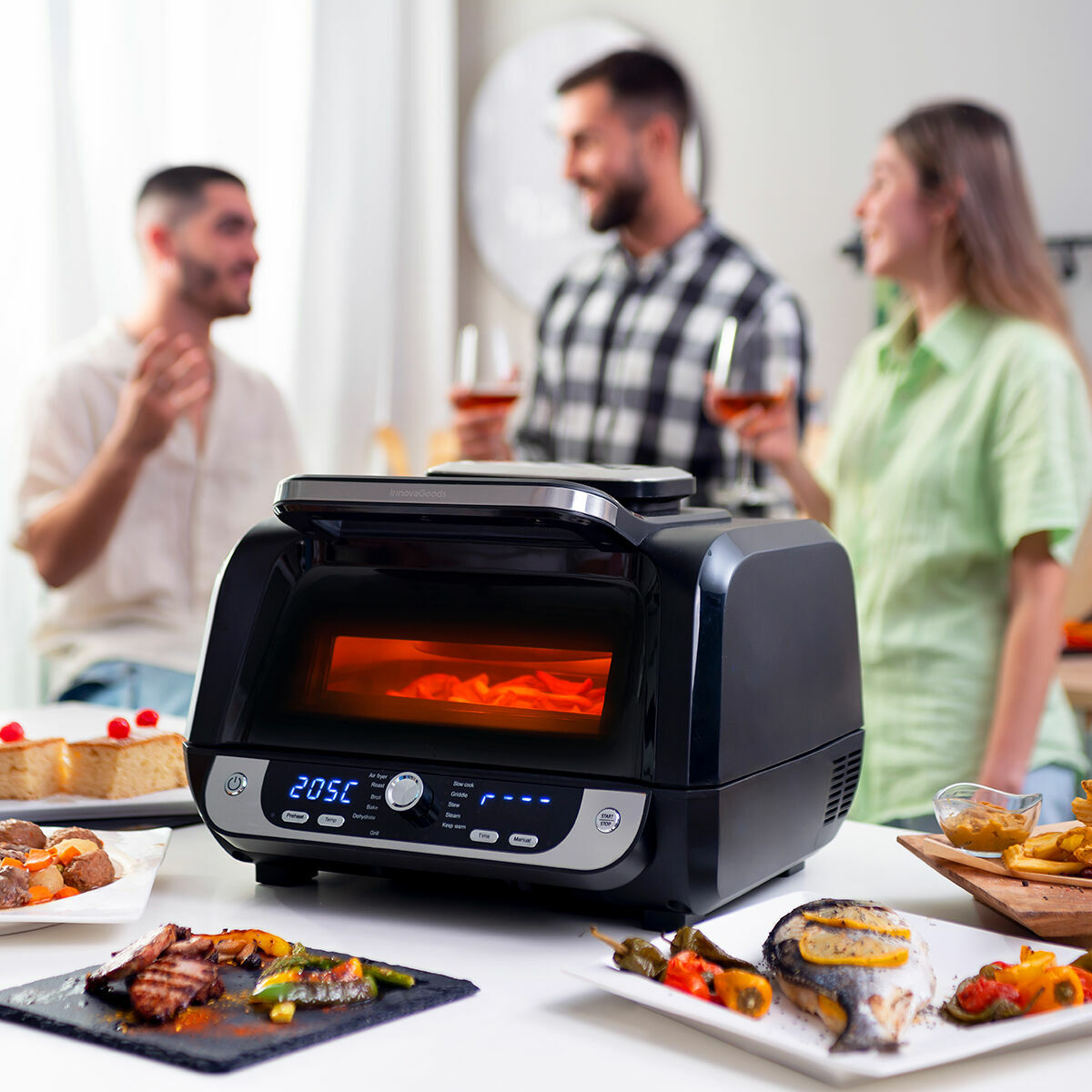 Friggitrice ad Aria con Grill, Accessori e Ricettario InnovaGoods Fryinn 12-in-1 6000 Nero Acciaio 3400 W 6 L - Immagine 3