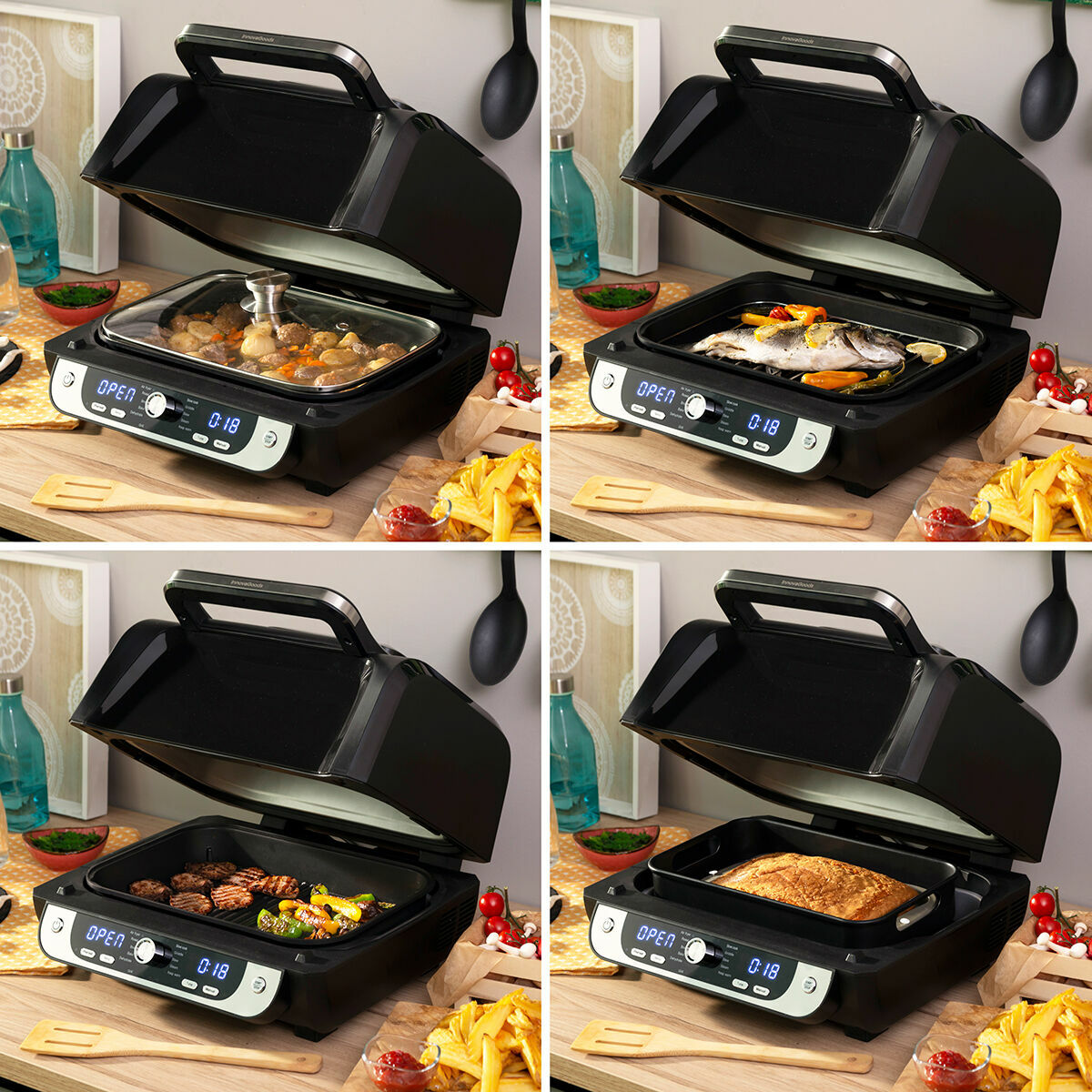 Friggitrice ad Aria con Grill, Accessori e Ricettario InnovaGoods Fryinn 12-in-1 6000 Nero Acciaio 3400 W 6 L - Immagine 4
