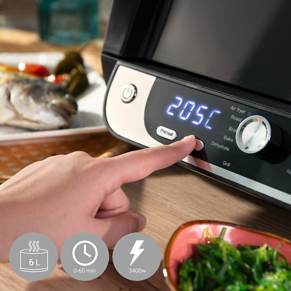Friggitrice ad Aria con Grill, Accessori e Ricettario InnovaGoods Fryinn 12-in-1 6000 Nero Acciaio 3400 W 6 L - Immagine 5
