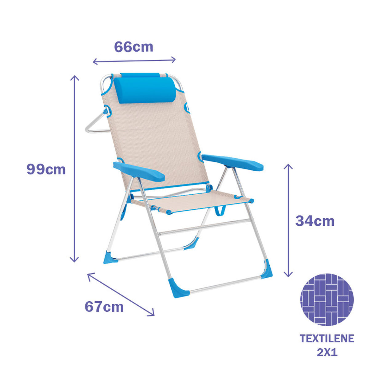 Sedia Pieghevole Marbueno Azzurro Beige 67 x 99 x 66 cm - Immagine 2