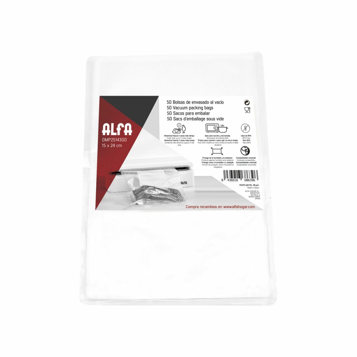 Sacchetti sottovuoto Alfa OMP25143 15 x 24 cm - Immagine 1