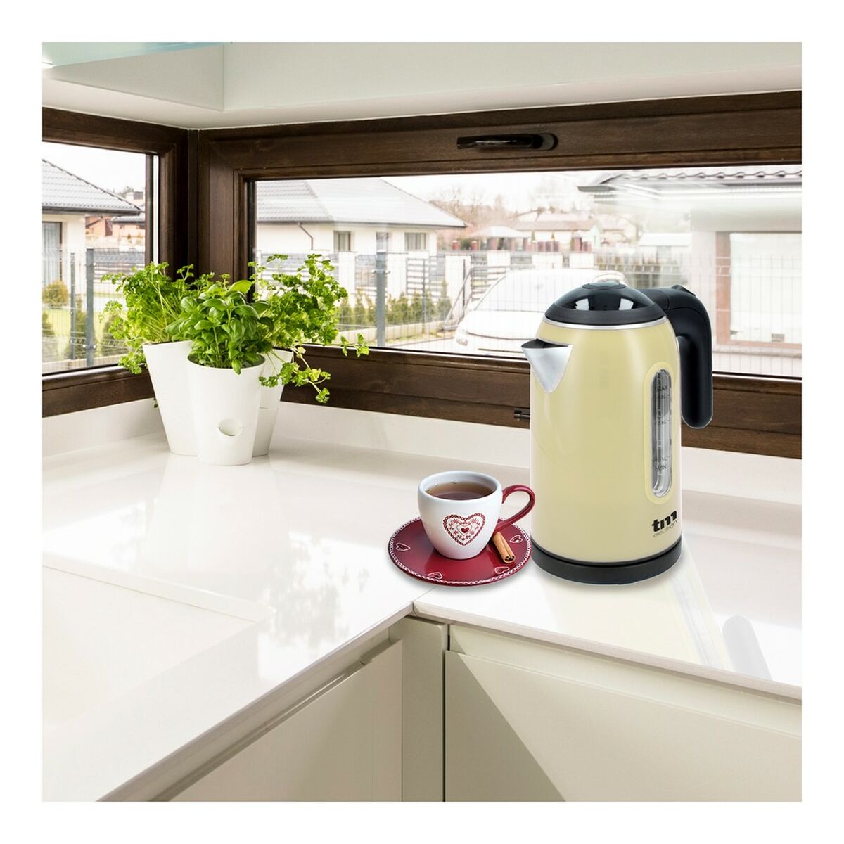 Bollitore d'Acqua Elettrico con Luce LED TM Electron Acciaio inossidabile Crema - Immagine 4