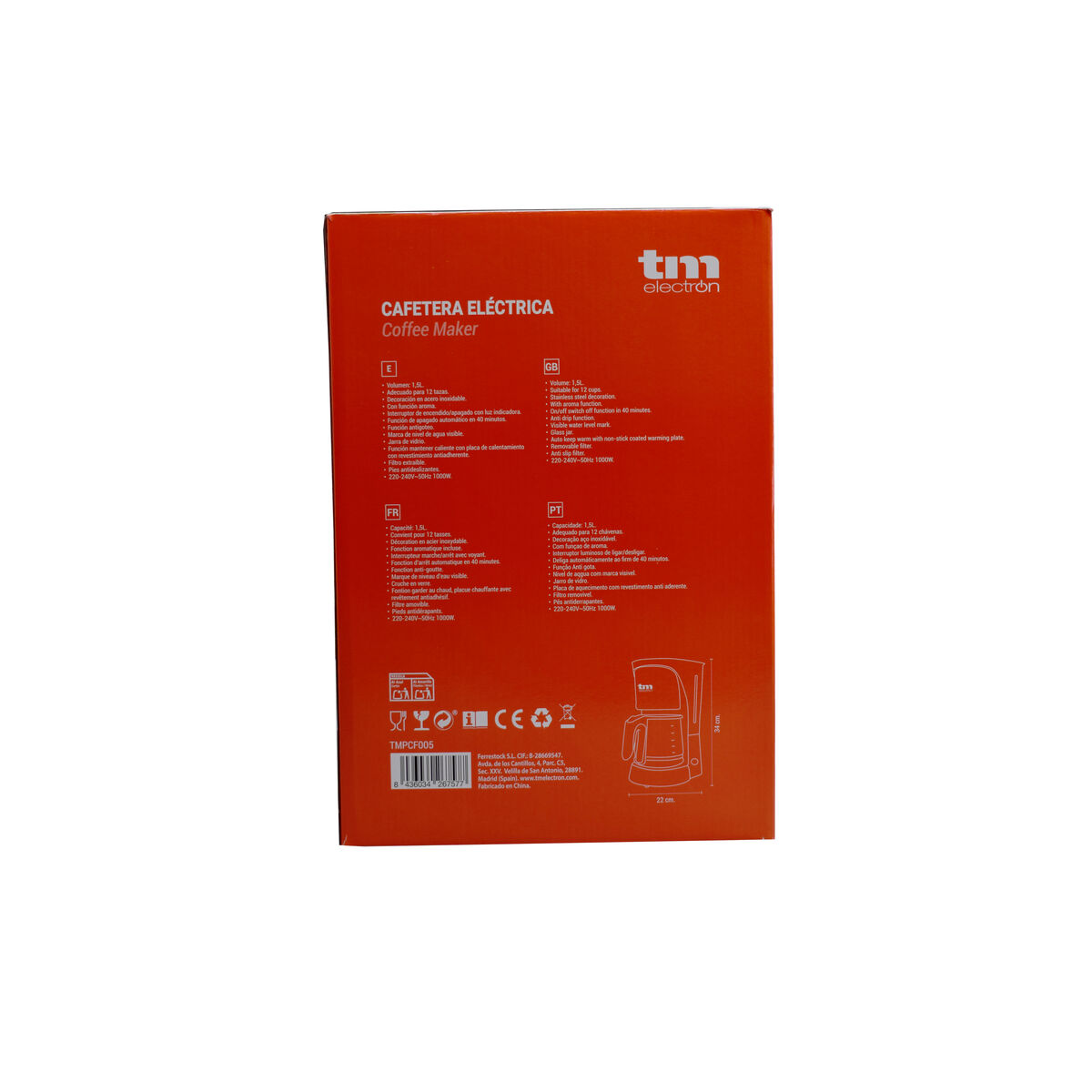 Caffettiera Americana TM Electron 1000W 1,5 L 12 Tazze - Immagine 2