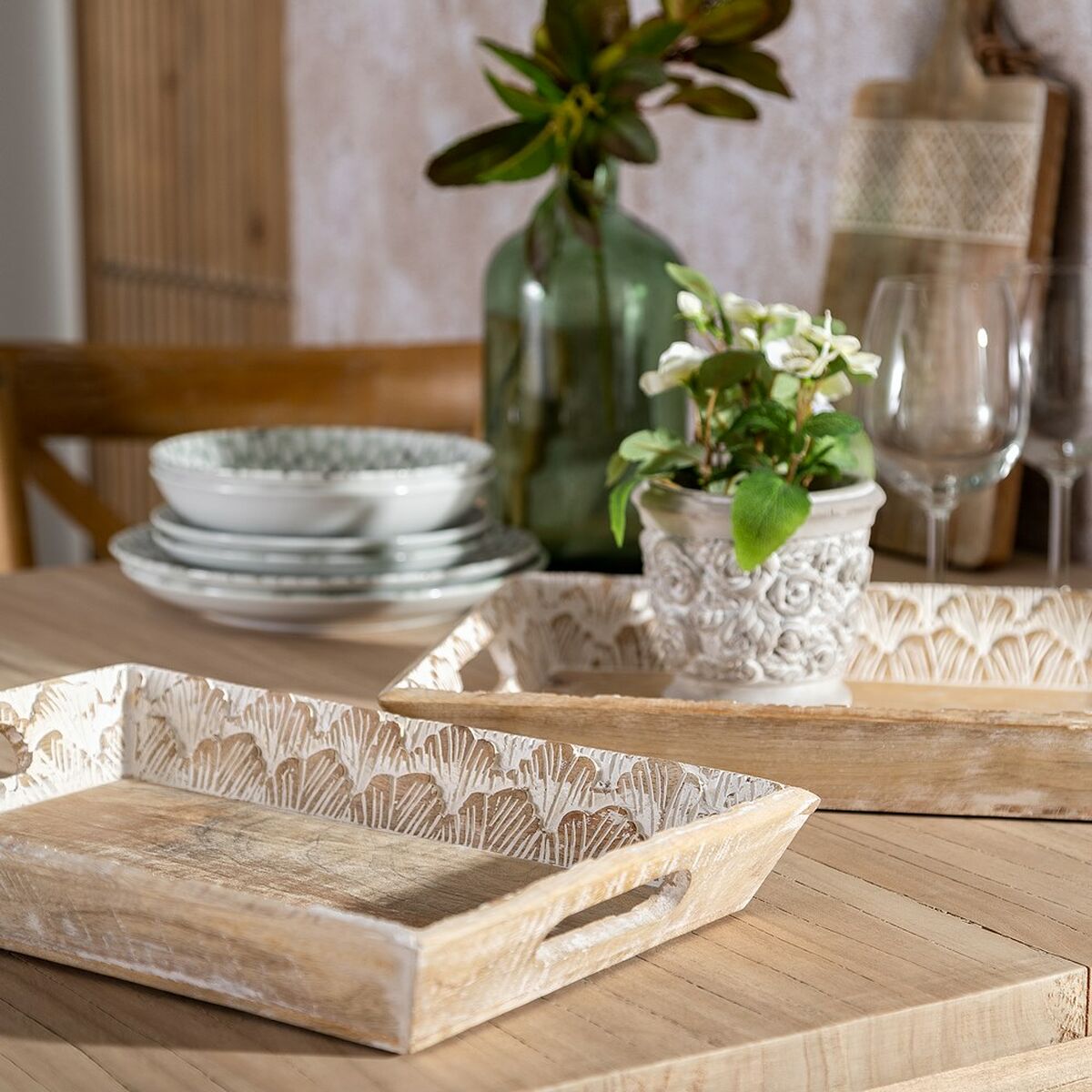 Vassoio per aperitivi 45,5 x 30,5 x 5,5 cm Bianco Legno di mango (2 Unità) - Immagine 2