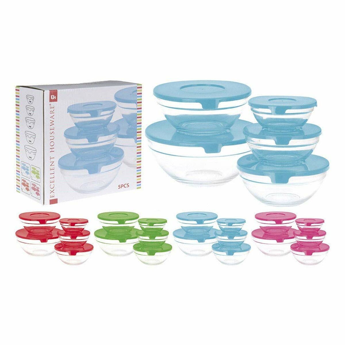 Set di 5 scatole porta pranzo Glass EH Azzurro Trasparente - Immagine 5