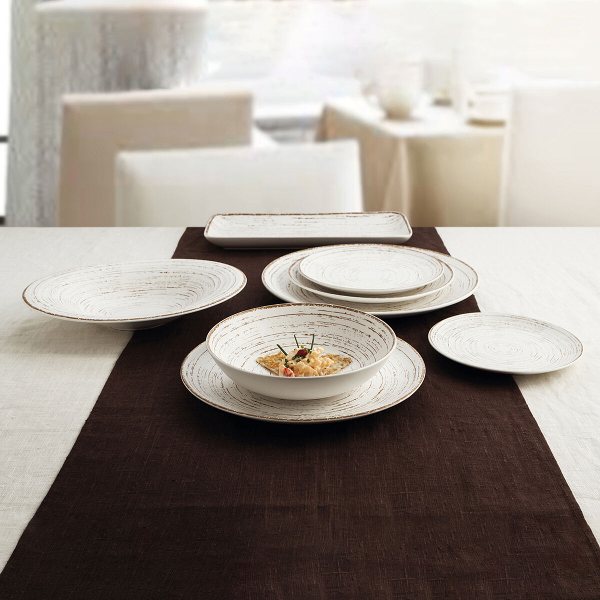 Piatto da pranzo Ariane Tornado White Bicolore Ceramica Ø 31 cm (6 Unità) - Immagine 2