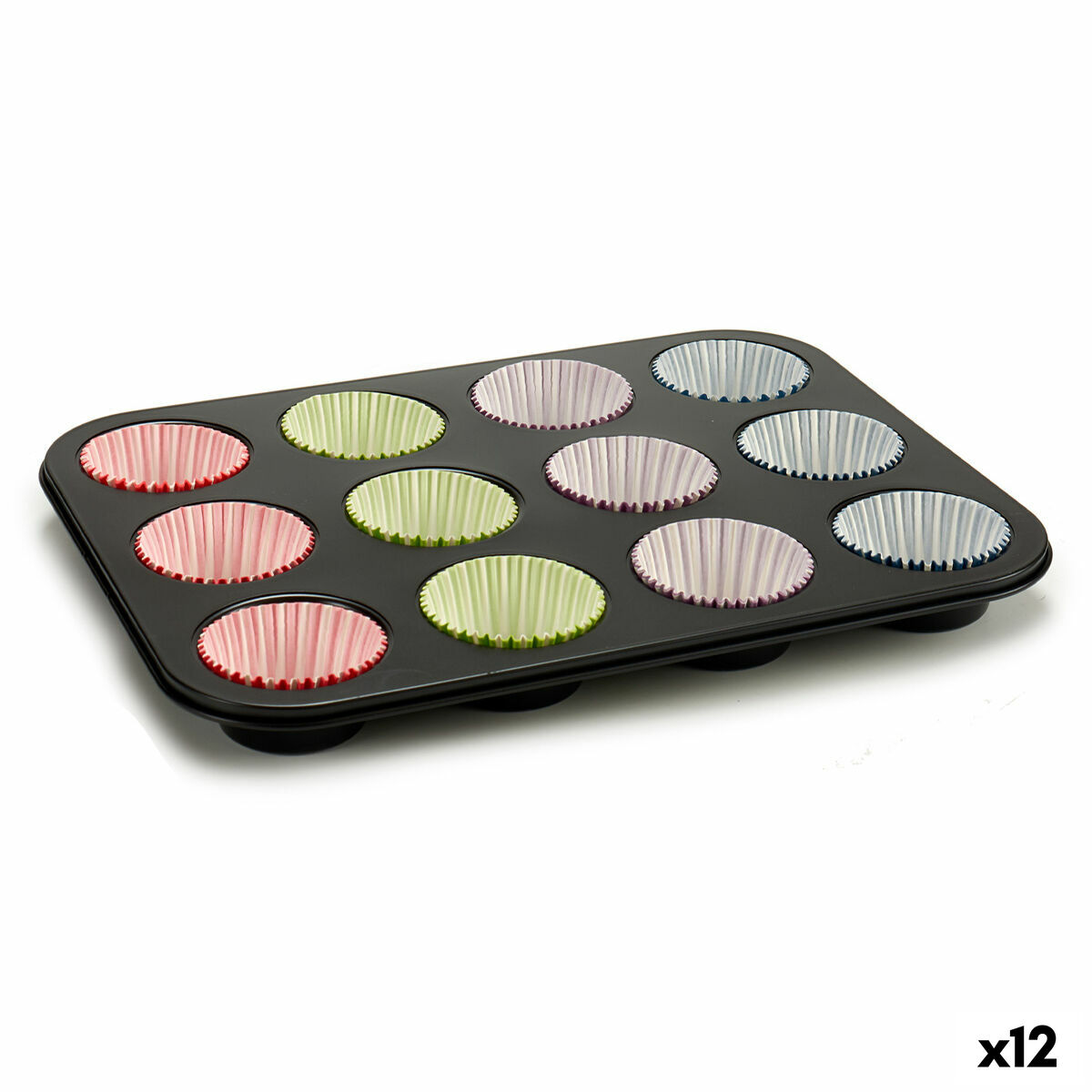 Teglia per Muffin Kinvara Azzurro Nero Rosso Verde Viola Multicolore 7 x 7 x 3 cm 35 x 3 x 26,5 cm Vassoio da Forno (12 Unità)