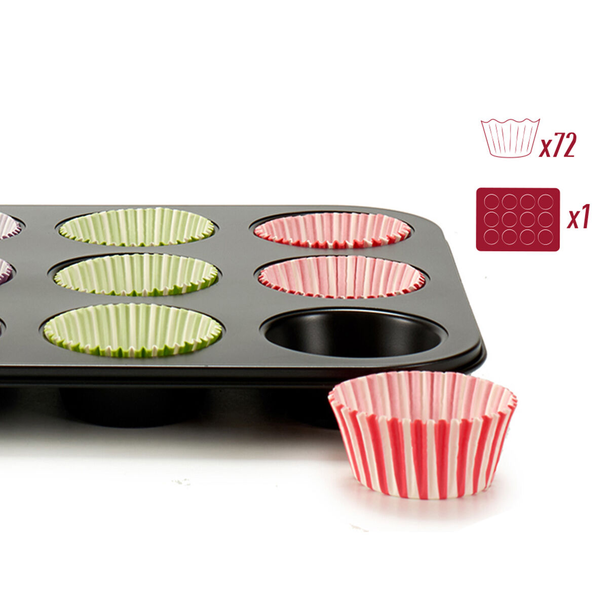 Teglia per Muffin Kinvara Azzurro Nero Rosso Verde Viola Multicolore 7 x 7 x 3 cm 35 x 3 x 26,5 cm Vassoio da Forno (12 Unità) - Immagine 3