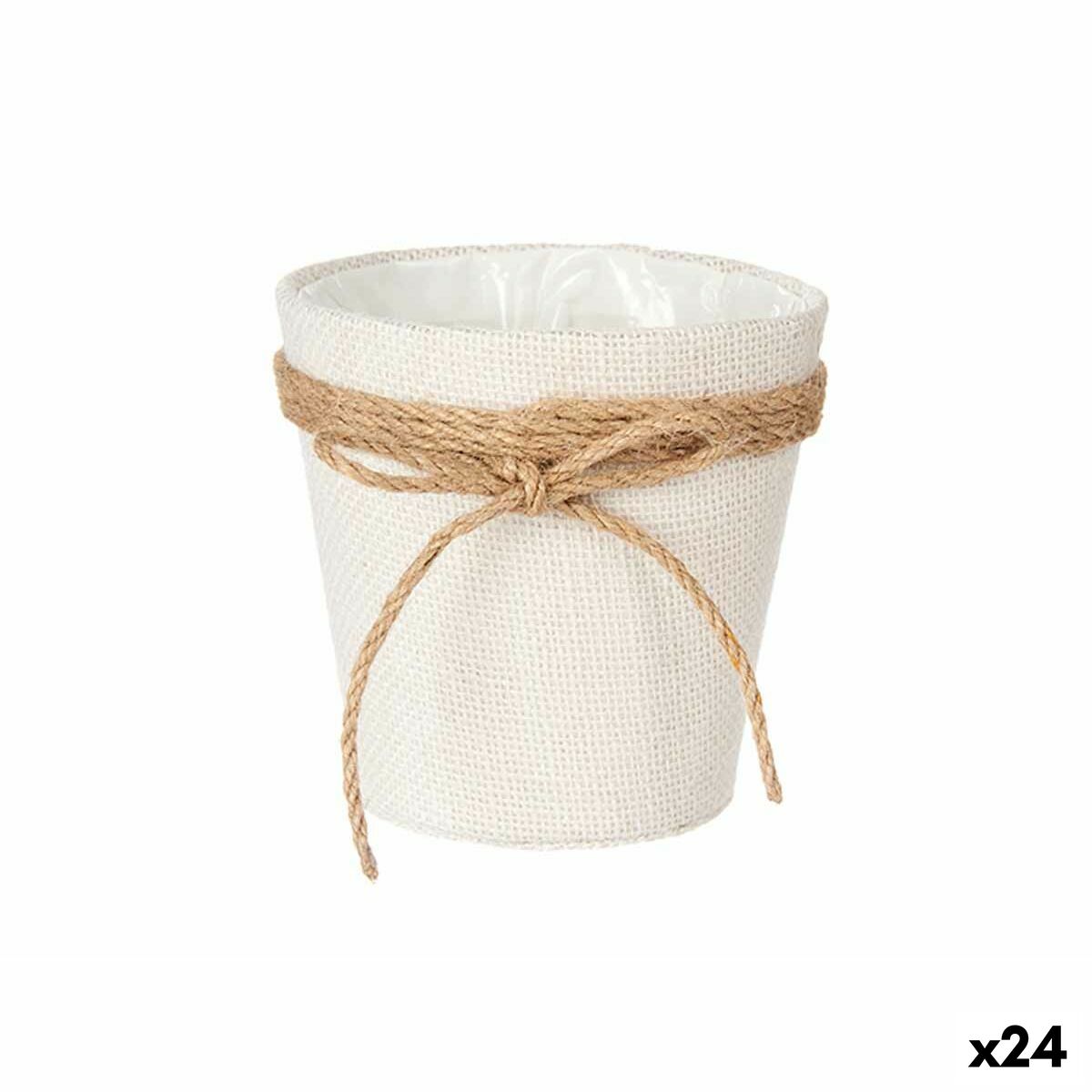 Vaso Ibergarden Bianco Marrone Stoffa Corda Plastica Fiocco 14 x 12,5 x 14 cm 14 x 14 x 14 cm 14 x 13 x 15 cm (24 Unità)