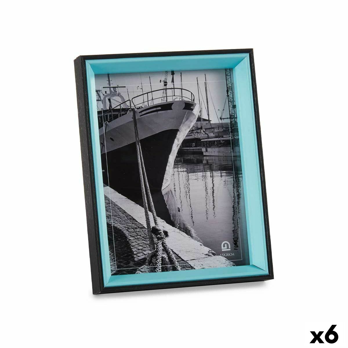 Cornice Portafoto Gift Decor Azzurro Nero Cristallo Legno MDF (6 Unità)