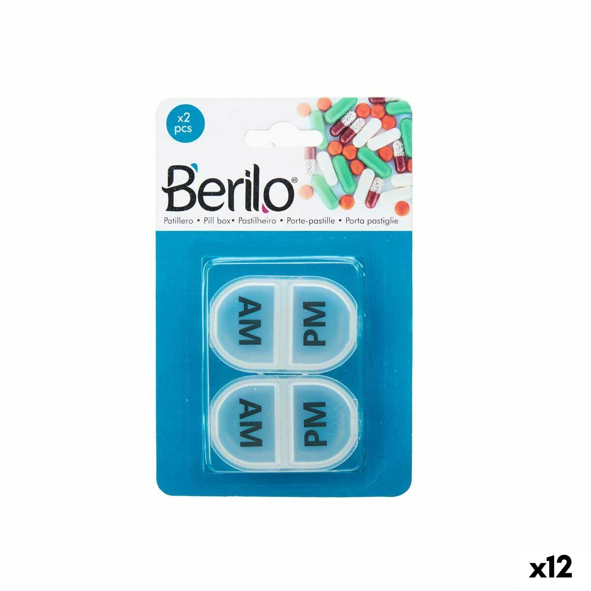 Portapillole con Scompartimenti Berilo Trasparente Plastica 11,5 x 18 x 2,2 cm Set (12 Unità)