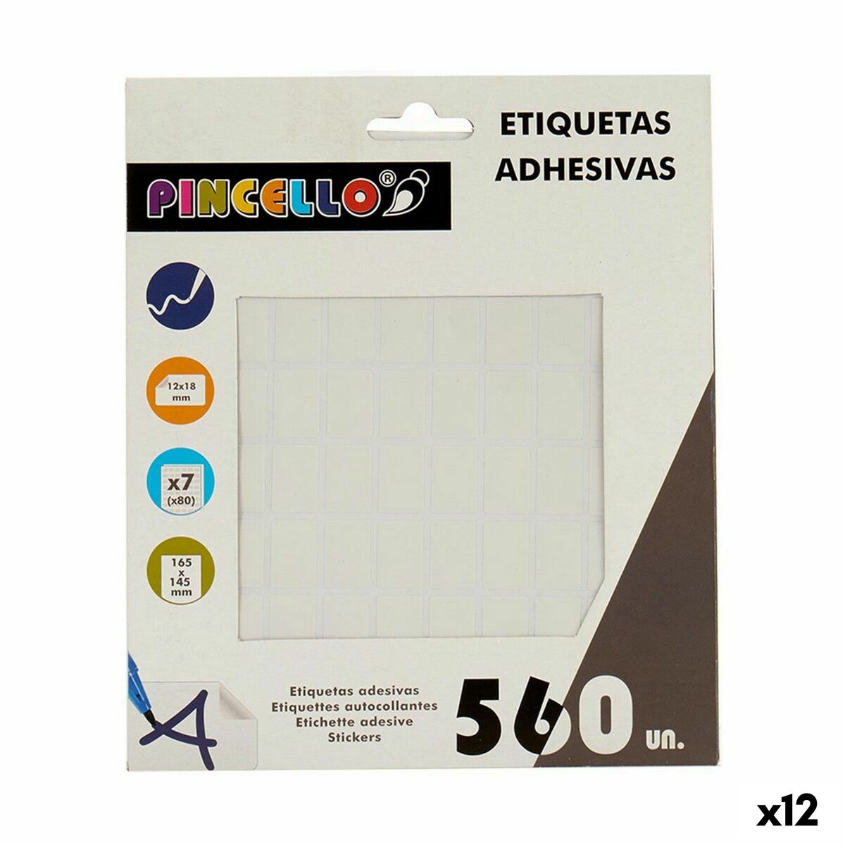 Etichette adesive Pincello Bianco 17 x 4 x 19 cm 12 x 18 mm Rettangolare (12 Unità)