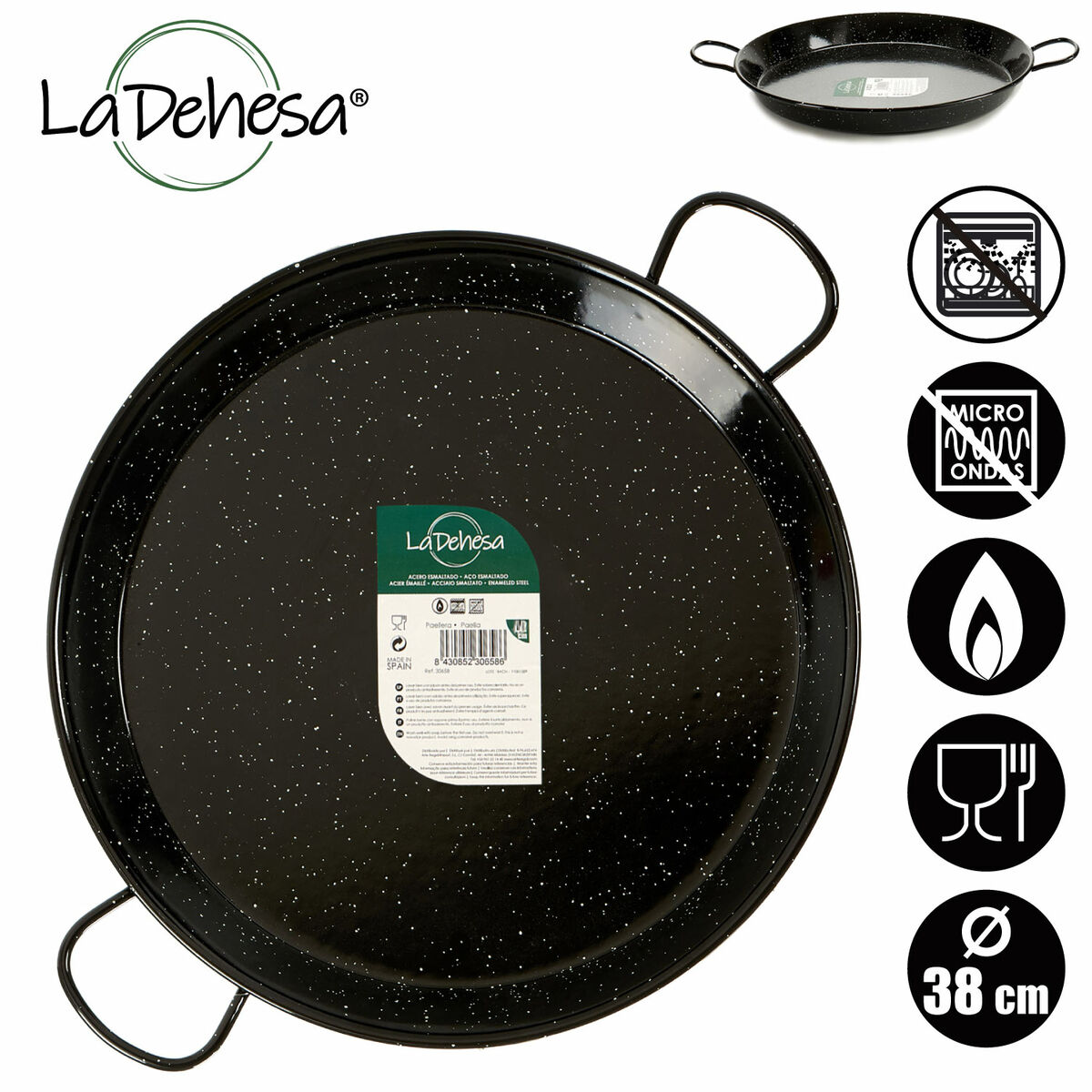 Padella La Dehesa Nero Acciaio Smaltato Ø 38 cm 51 x 6 x 39 cm (6 Unità) - Immagine 7