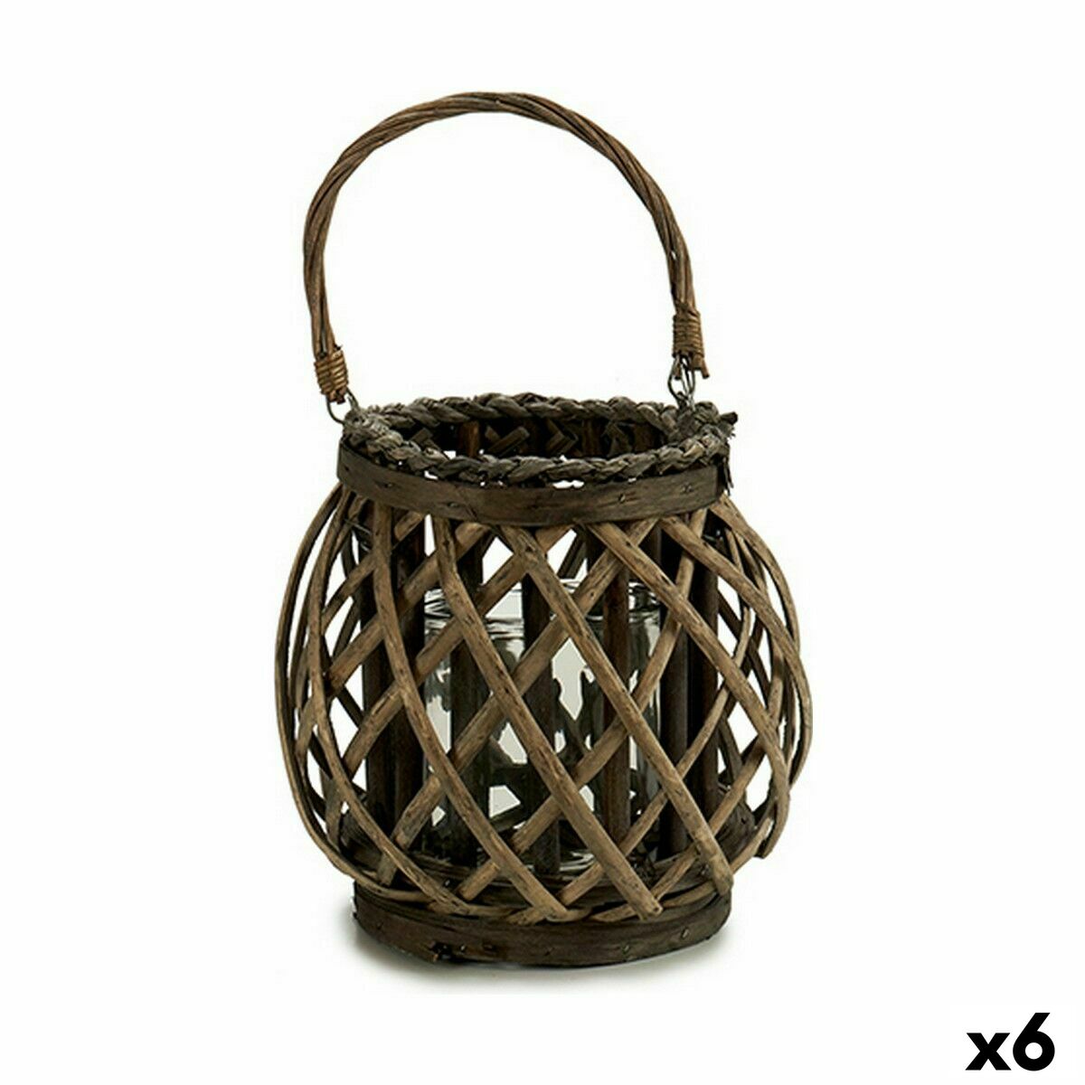 Portacandele Gift Decor Marrone Grigio vimini Vetro 29,5 x 24 x 22 cm (6 Unità)