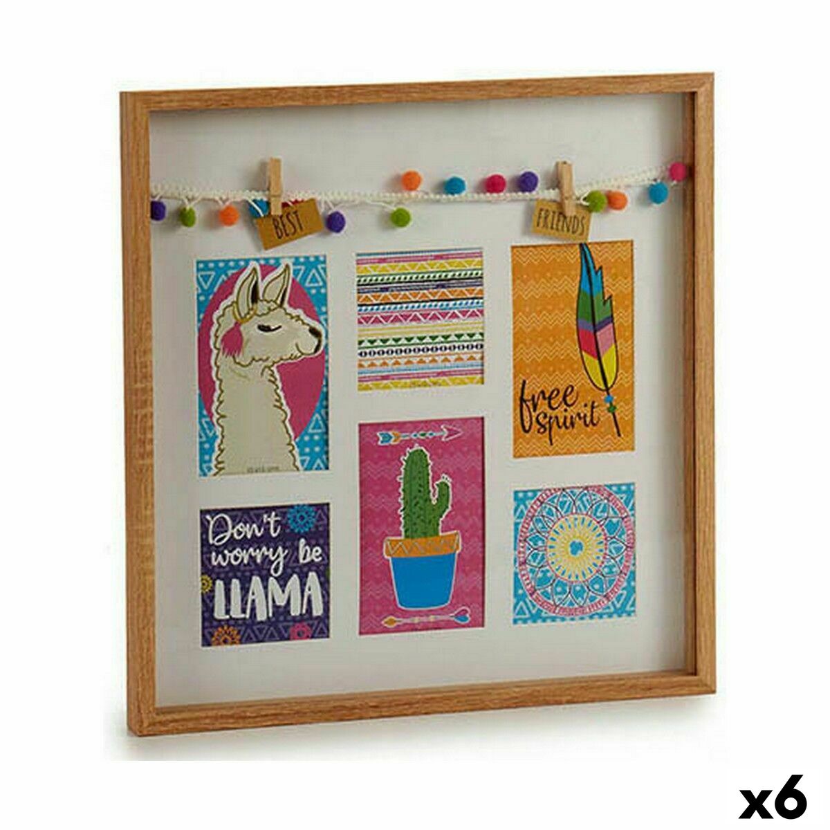 Portafoto da Parete Gift Decor Multicolore Legno Fiamma Nappe (6 Unità)