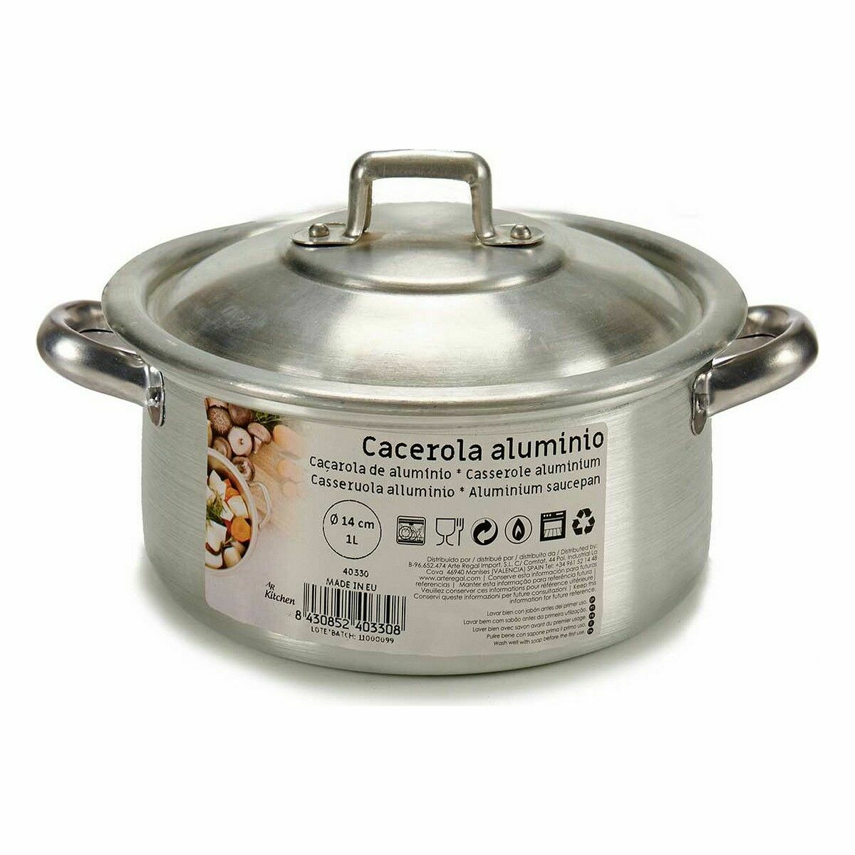 Casseruola con coperchio Kinvara Argentato Ø 14 cm 1 L 20,5 x 7 x 14 cm 20,5 x 9,5 x 16 cm 14 x 7 x 20,5 cm (10 Unità) - Immagine 2