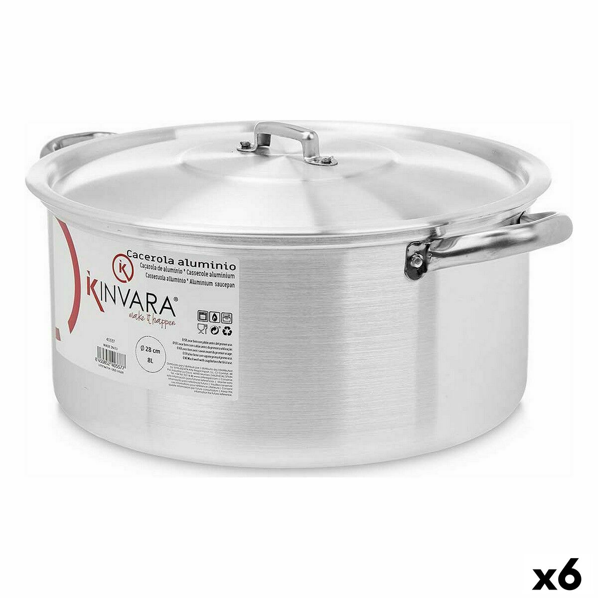 Casseruola con coperchio Kinvara Argentato 8 L 38 x 16 x 30,5 cm (6 Unità)