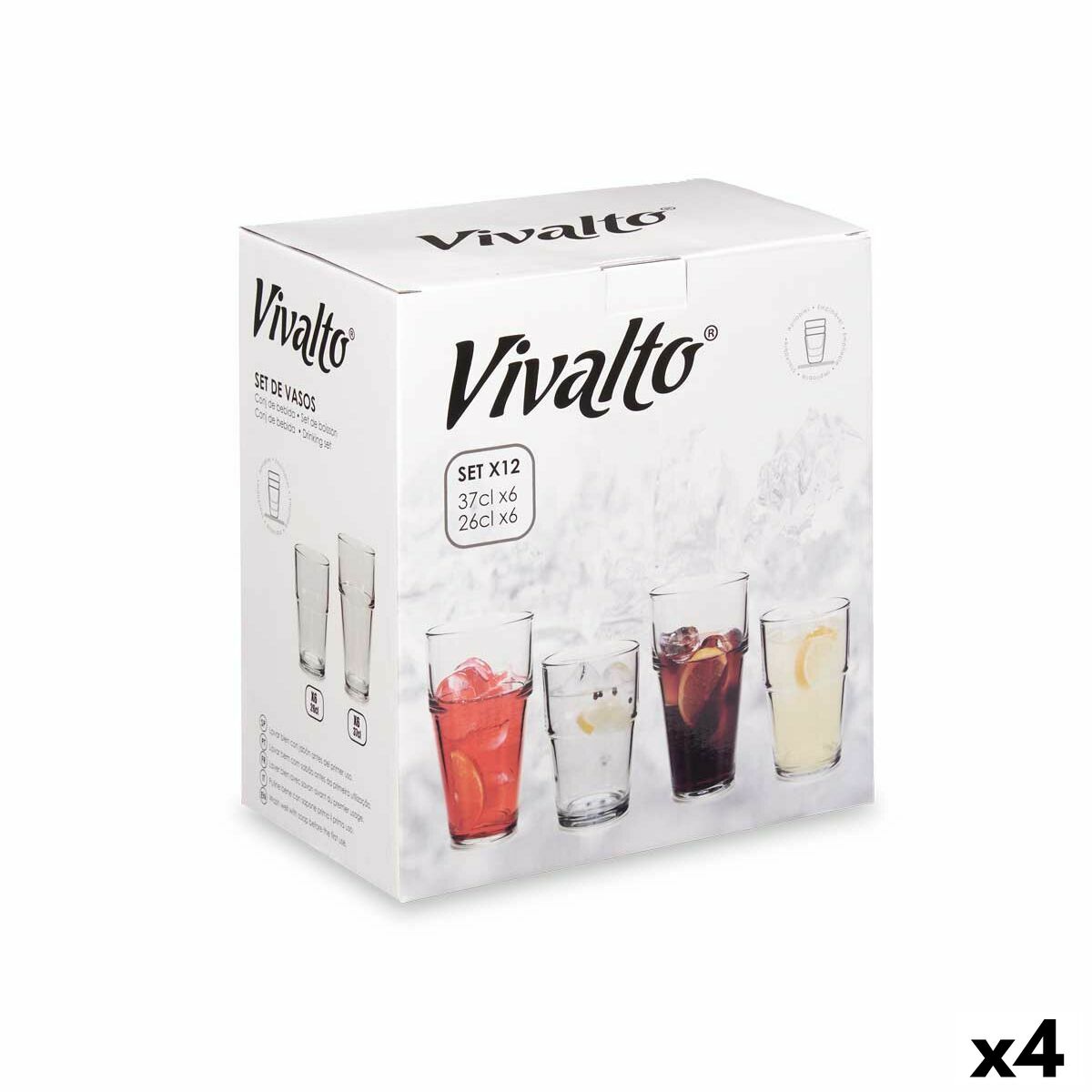 Set di Bicchieri Vivalto Trasparente Vetro 260 ml 370 ml (4 Unità)
