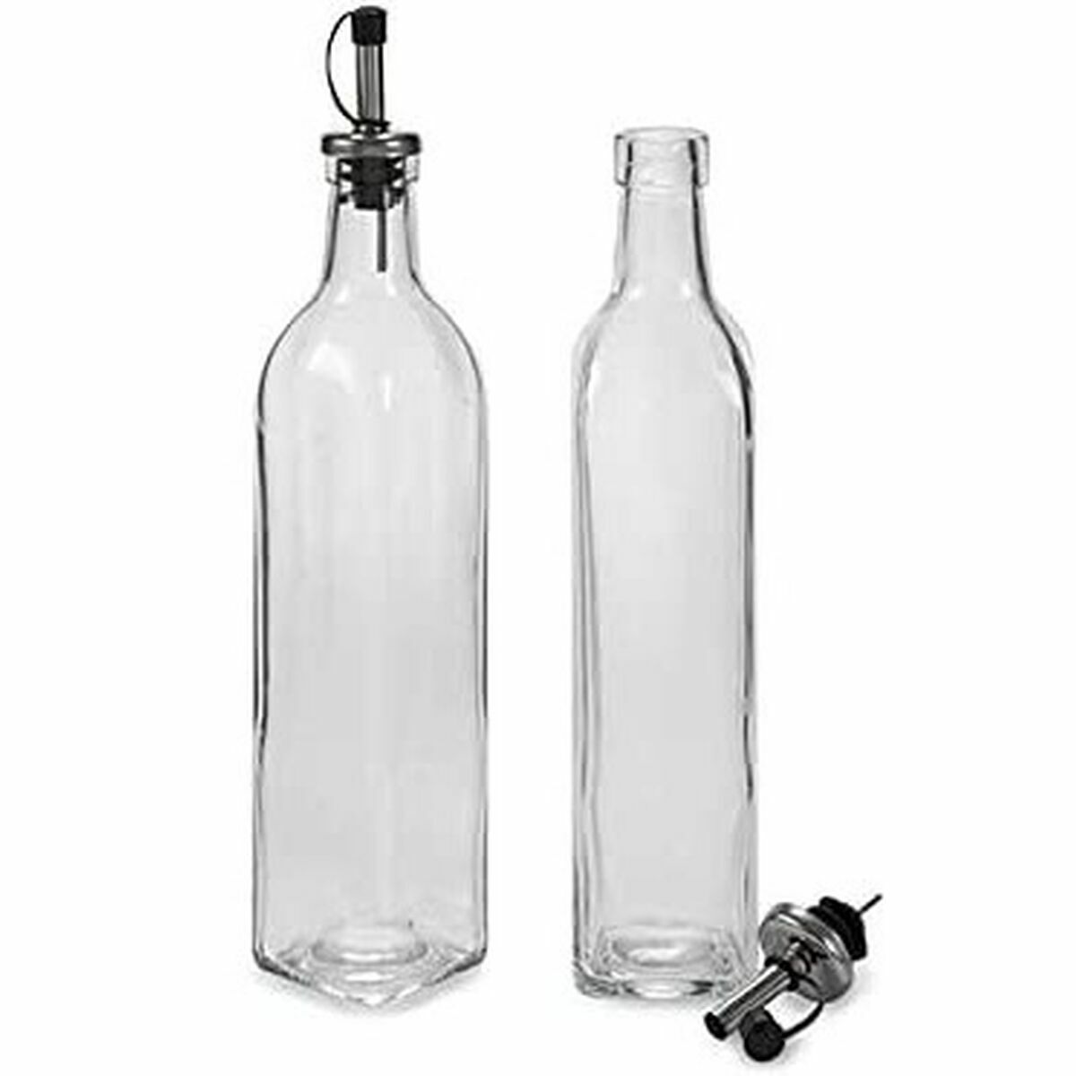 Set olio e aceto Vivalto Trasparente Vetro Silicone Acciaio inossidabile Cristallo 500 ml 2 x 50 ml 5,7 x 29,5 x 5,7 cm 12 x 31  - Immagine 2