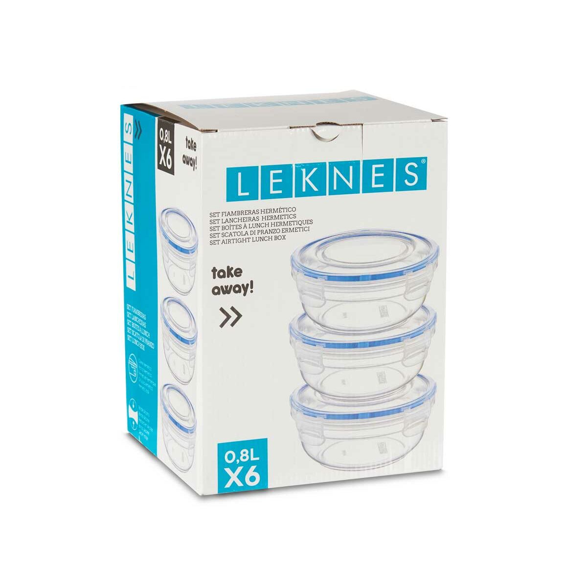 Set di scatole porta pranzo Leknes Azzurro Trasparente polipropilene Plastica 800 ml Ermetico (8 Unità) - Immagine 3
