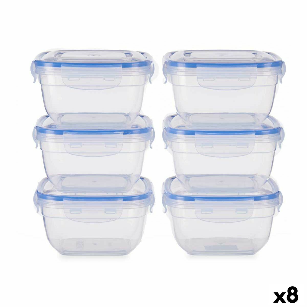 Set di scatole porta pranzo Leknes Azzurro Trasparente polipropilene Plastica 900 ml Ermetico (8 Unità)