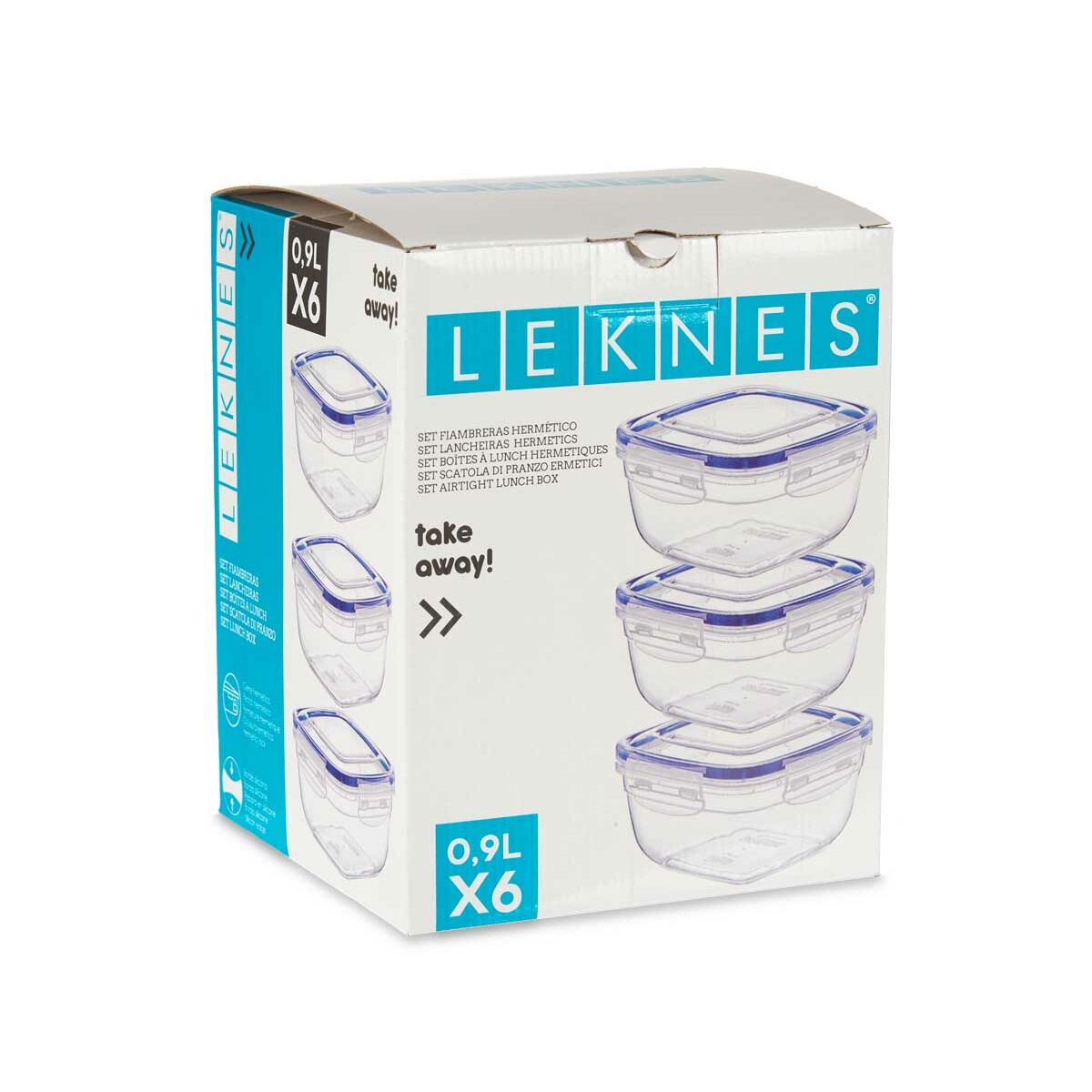 Set di scatole porta pranzo Leknes Azzurro Trasparente polipropilene Plastica 900 ml Ermetico (8 Unità) - Immagine 3