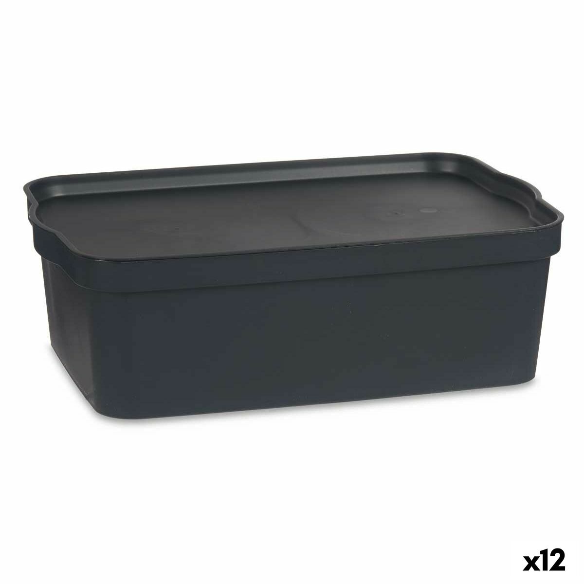 Scatola portaoggetti con coperchio Kipit Antracite Plastica 14 L (12 Unità)